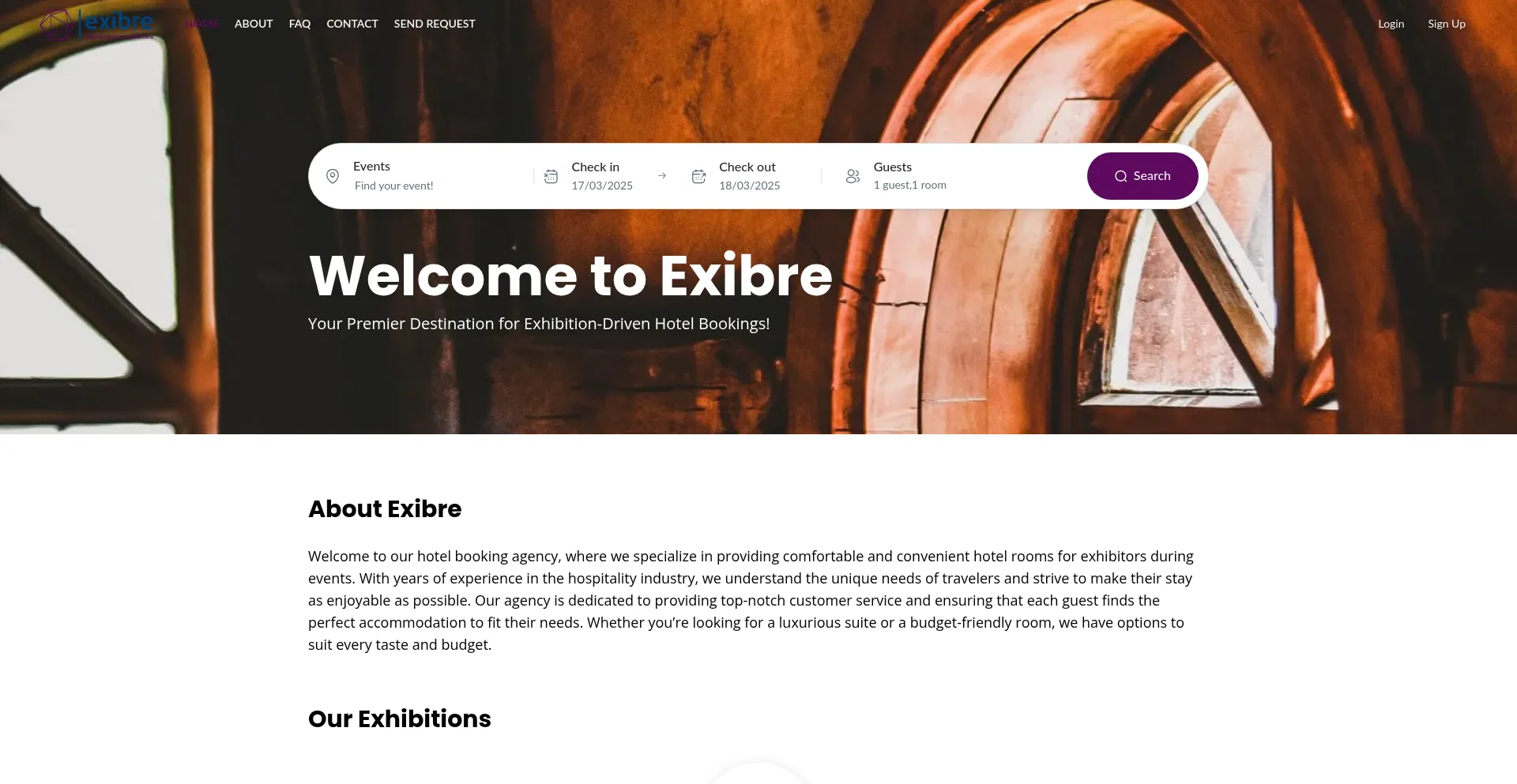 Website screenshot of Exibre.com