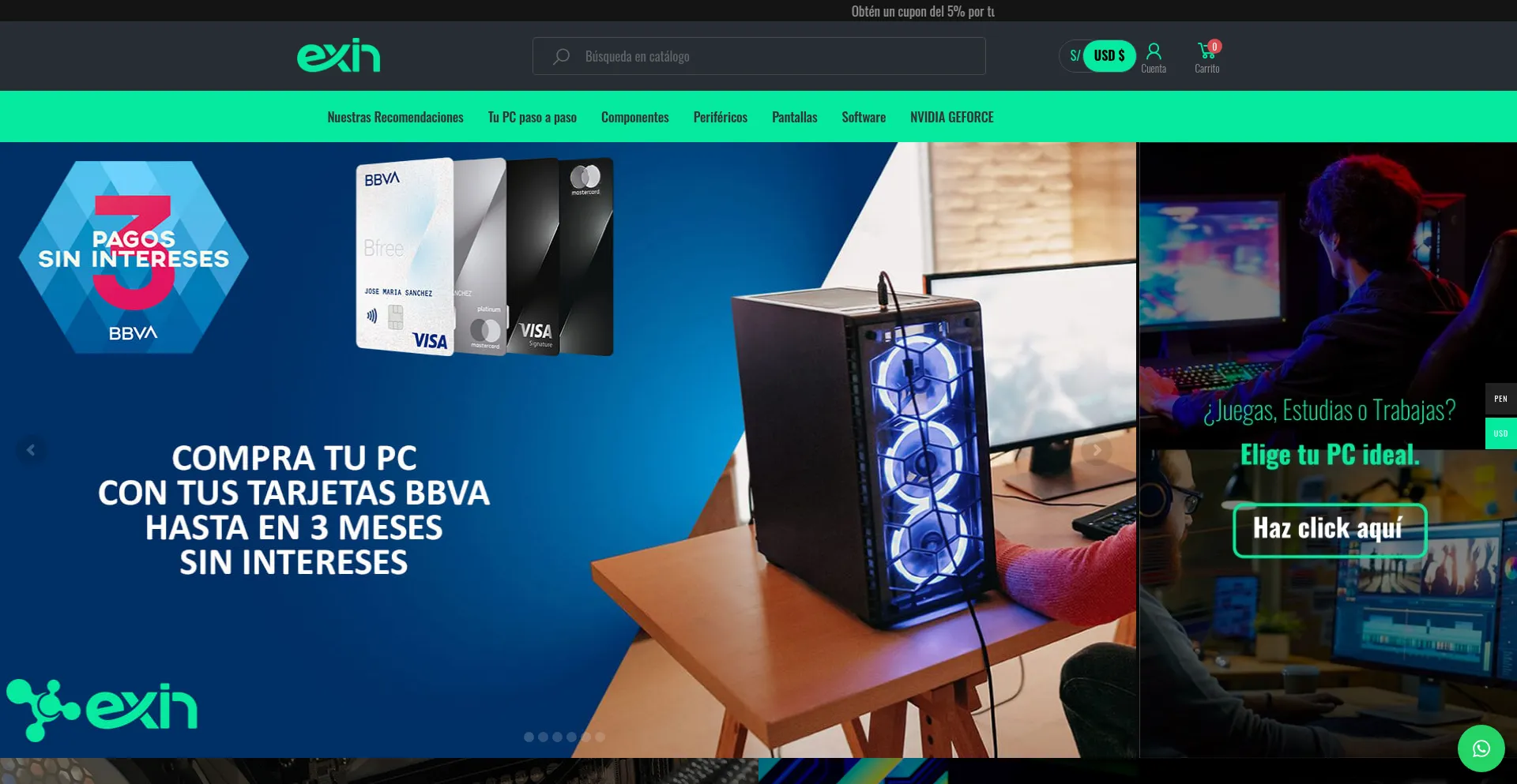 Website screenshot of Exin.com.pe