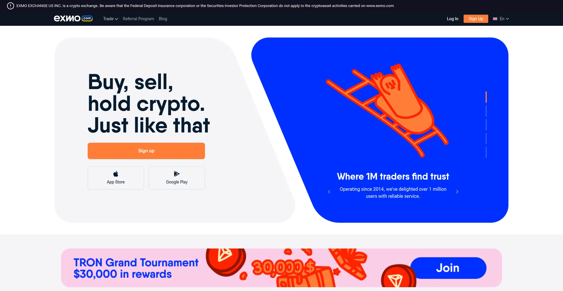 Website screenshot of Exmo.com