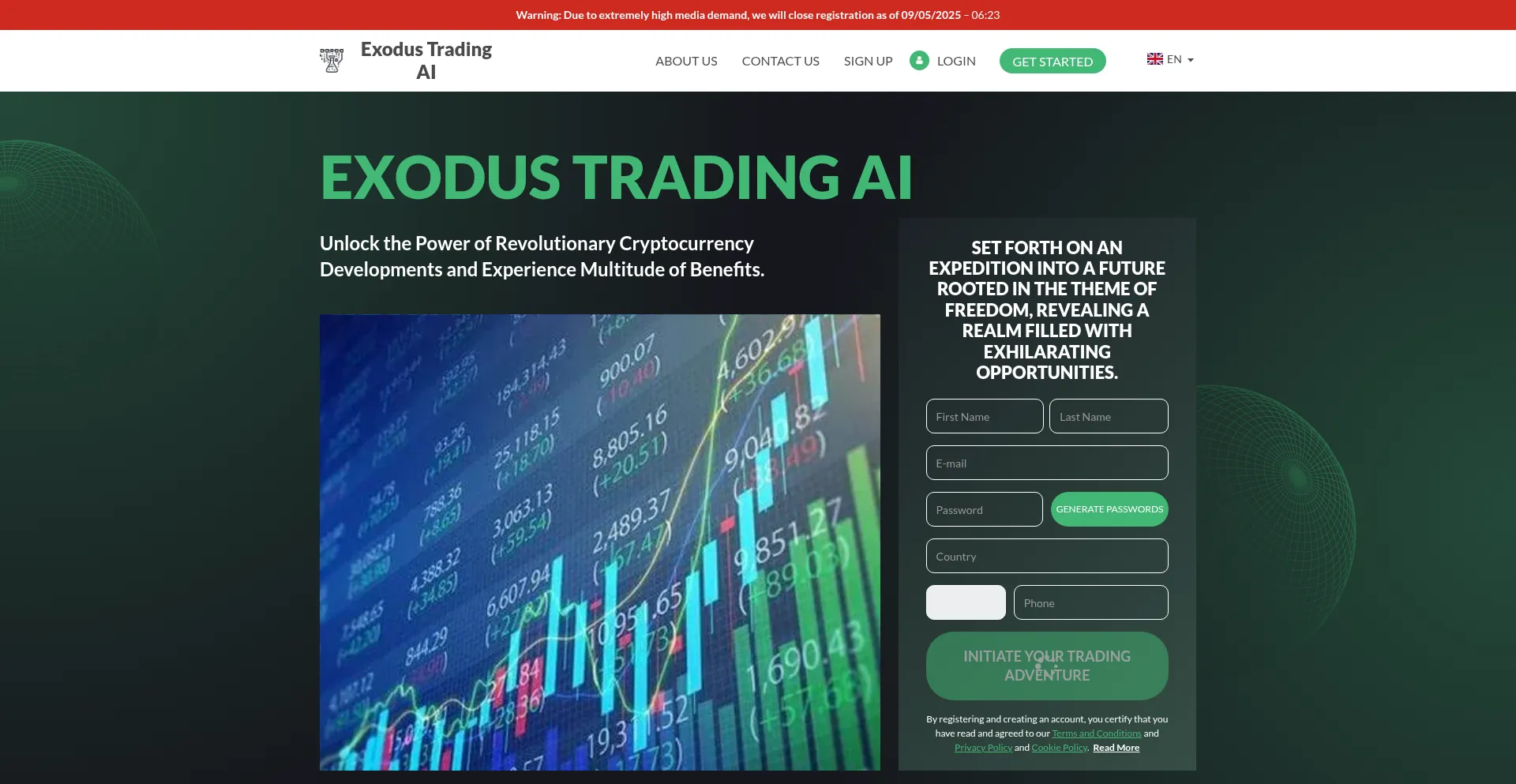 Website screenshot of Exodustrading-ai.com