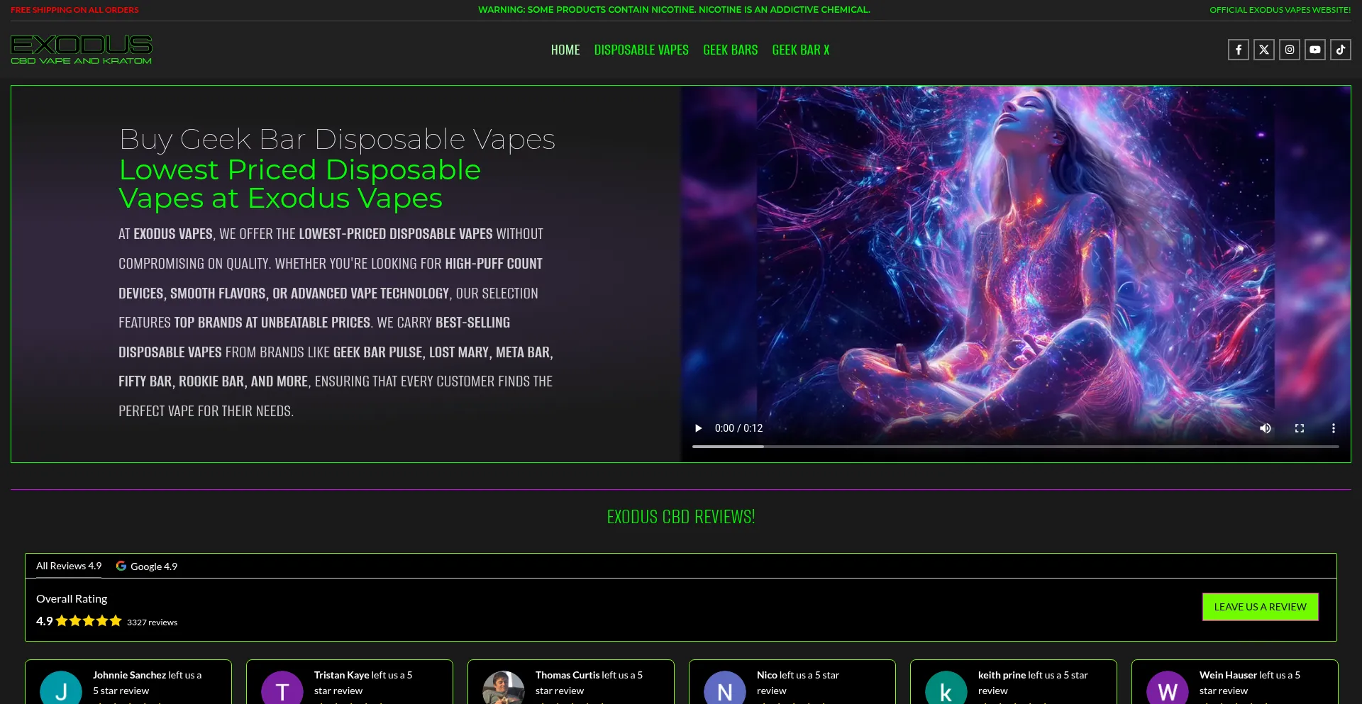 Website screenshot of Exodusvape.com