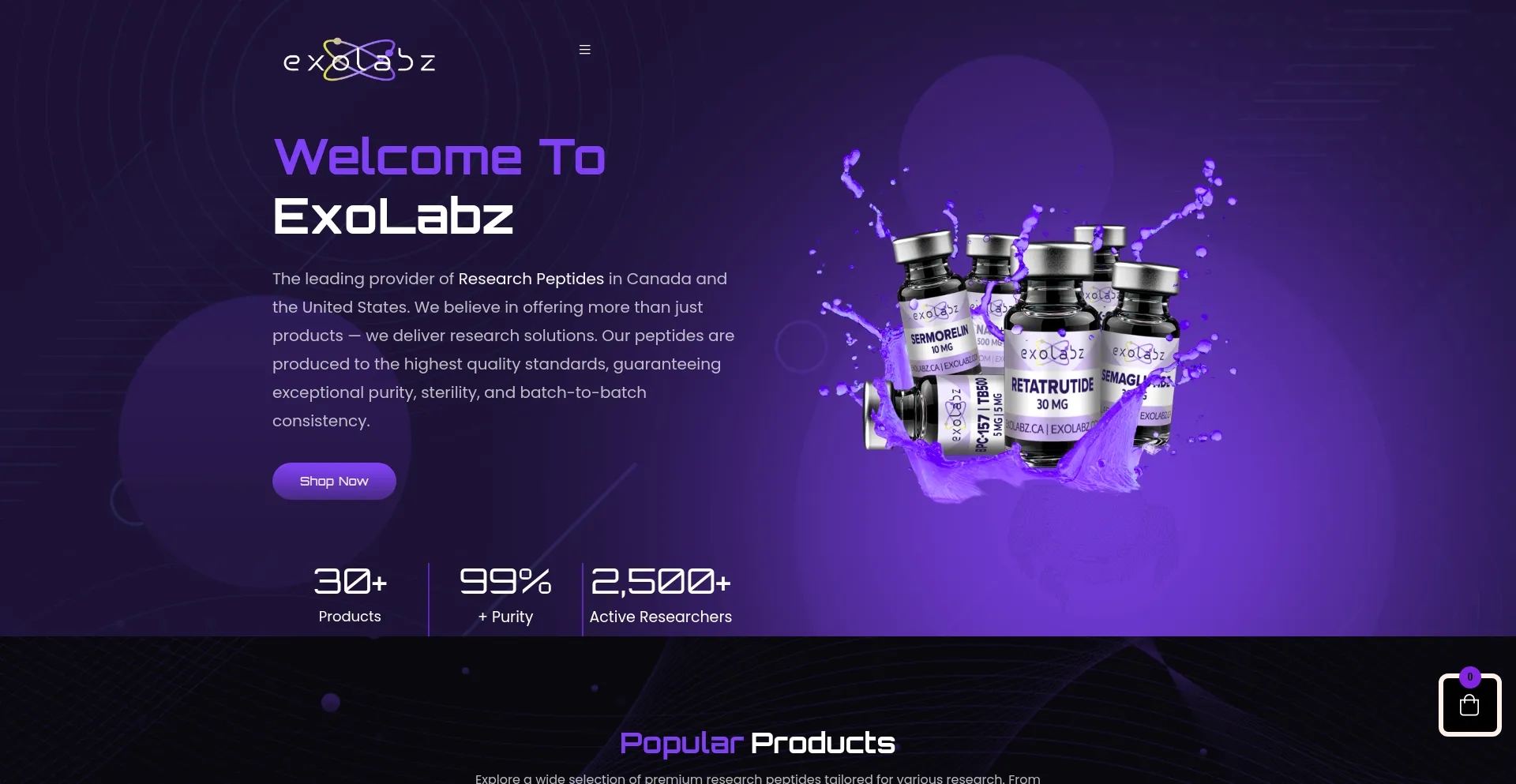 Website screenshot of Exolabz.ca