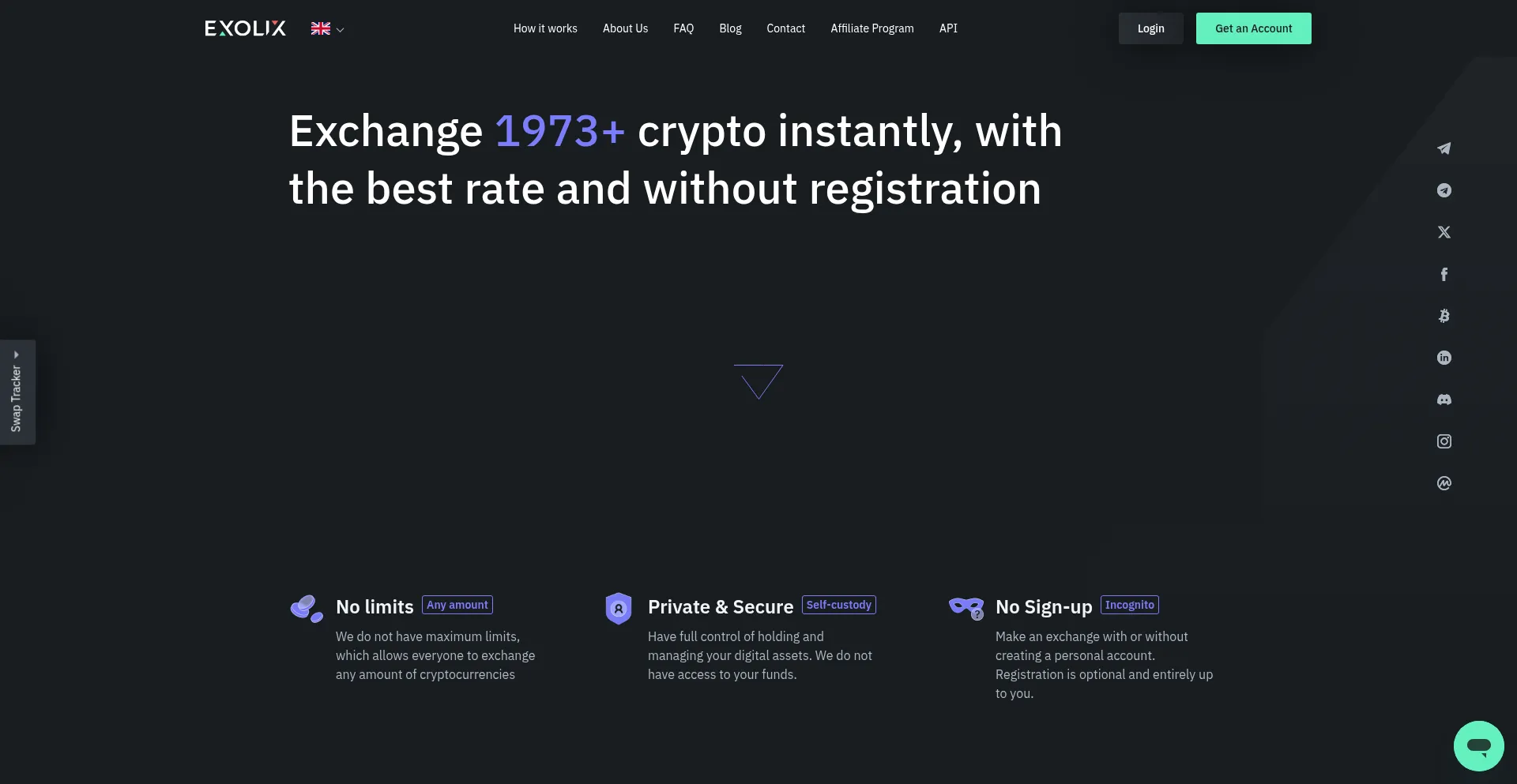 Website screenshot of Exolix.com