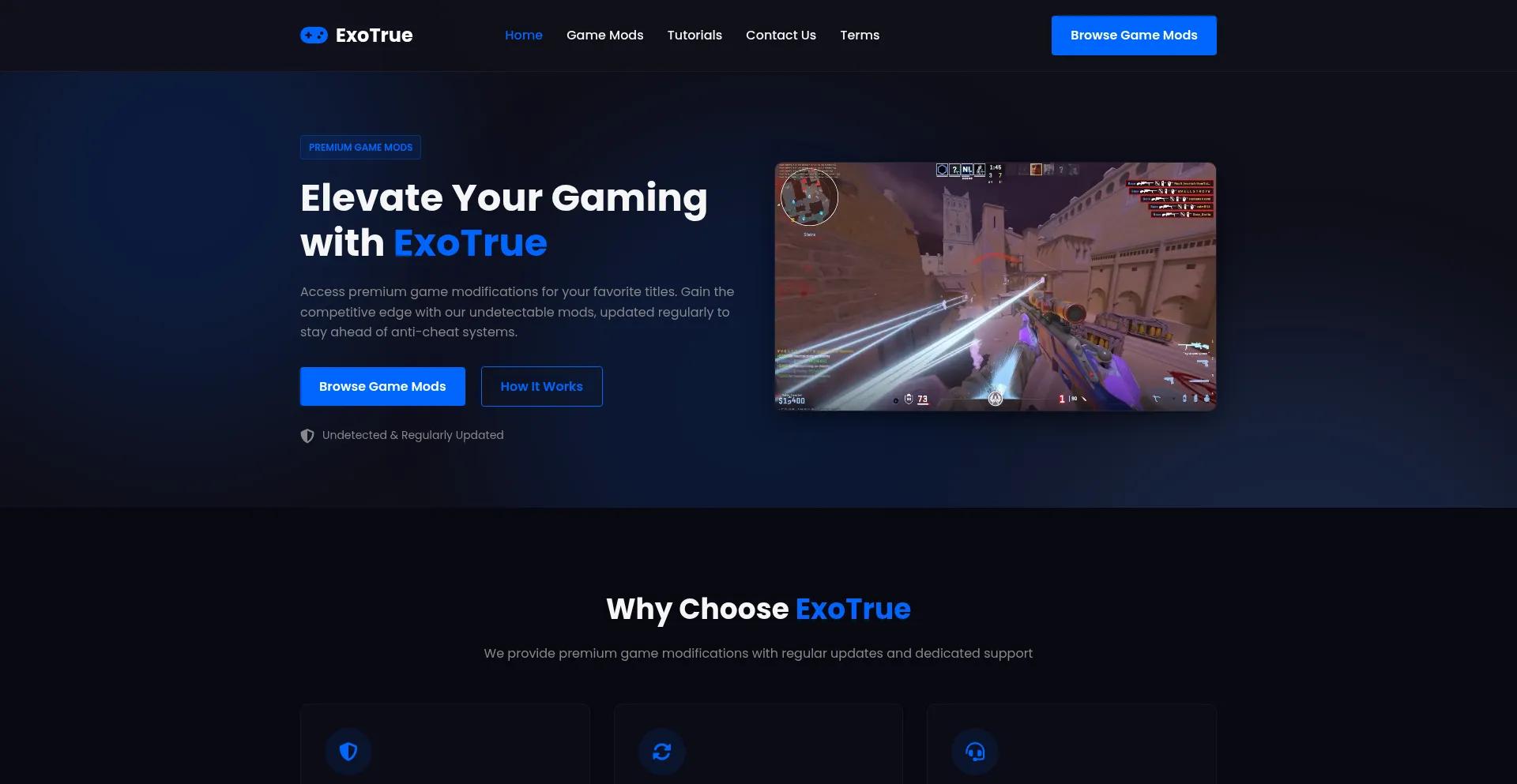 Website screenshot of Exotrue.xyz