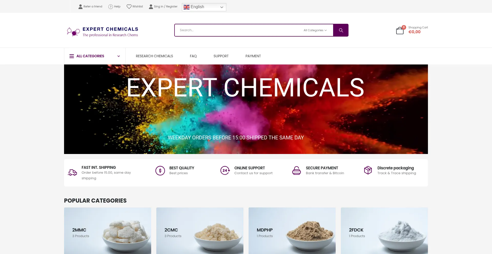 Website screenshot of Expertchemicals.com