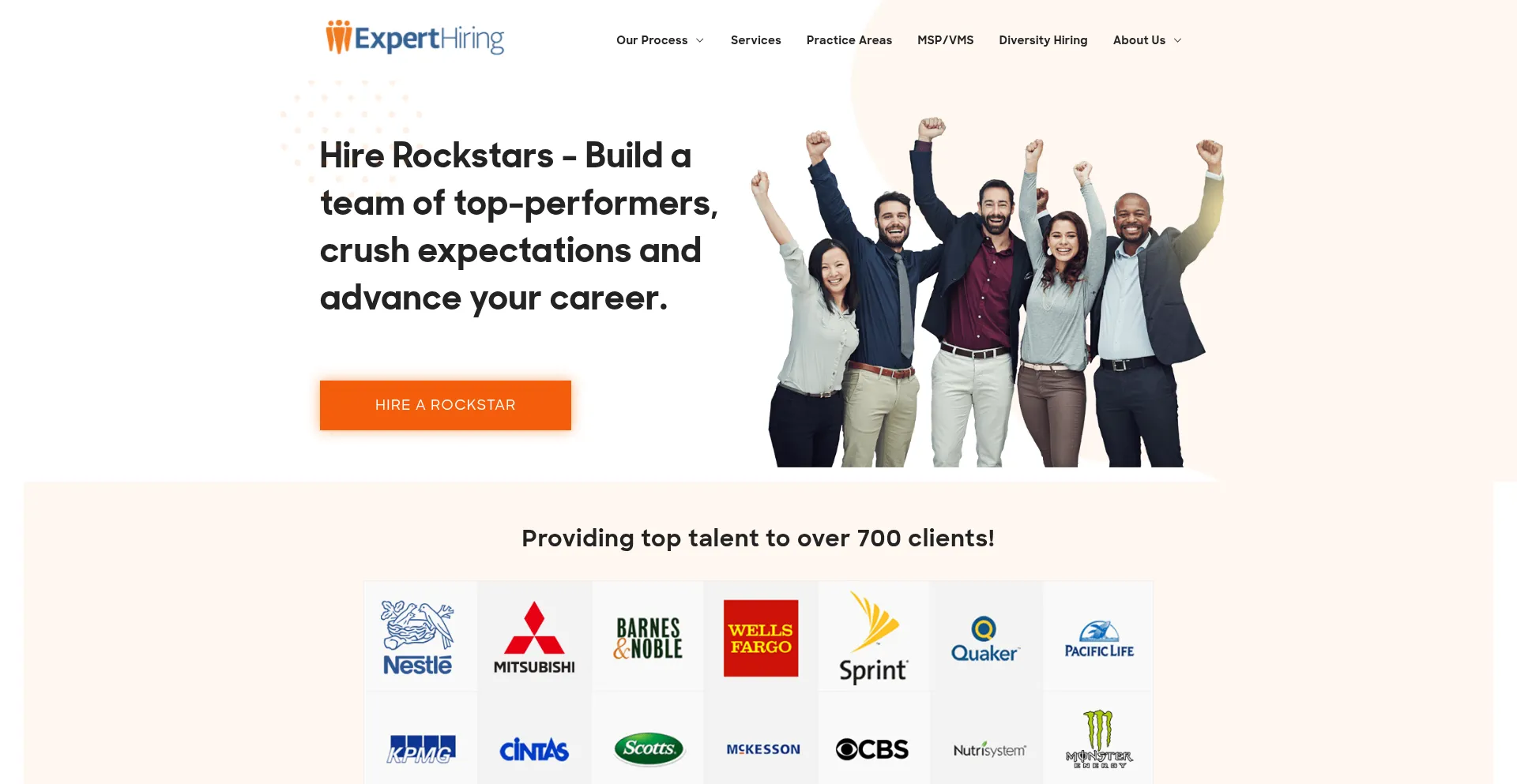 Website screenshot of Experthiring.com