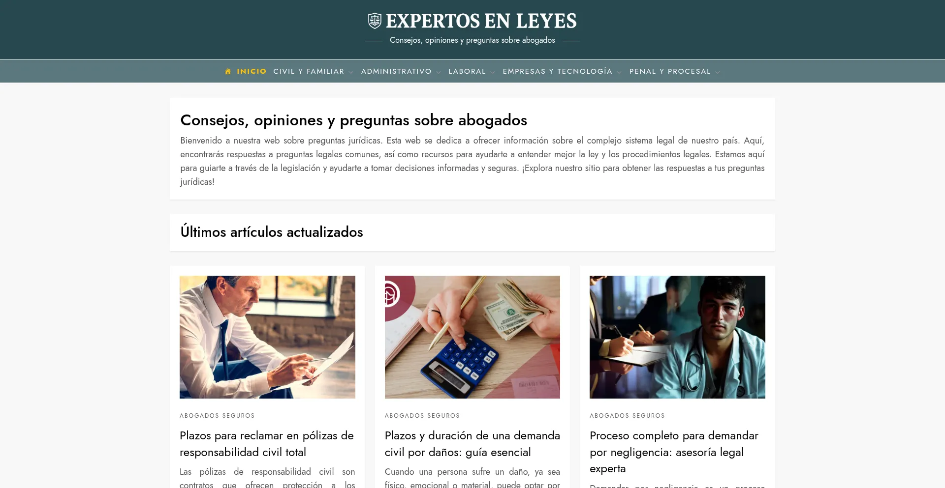 Website screenshot of Expertosenleyes.com