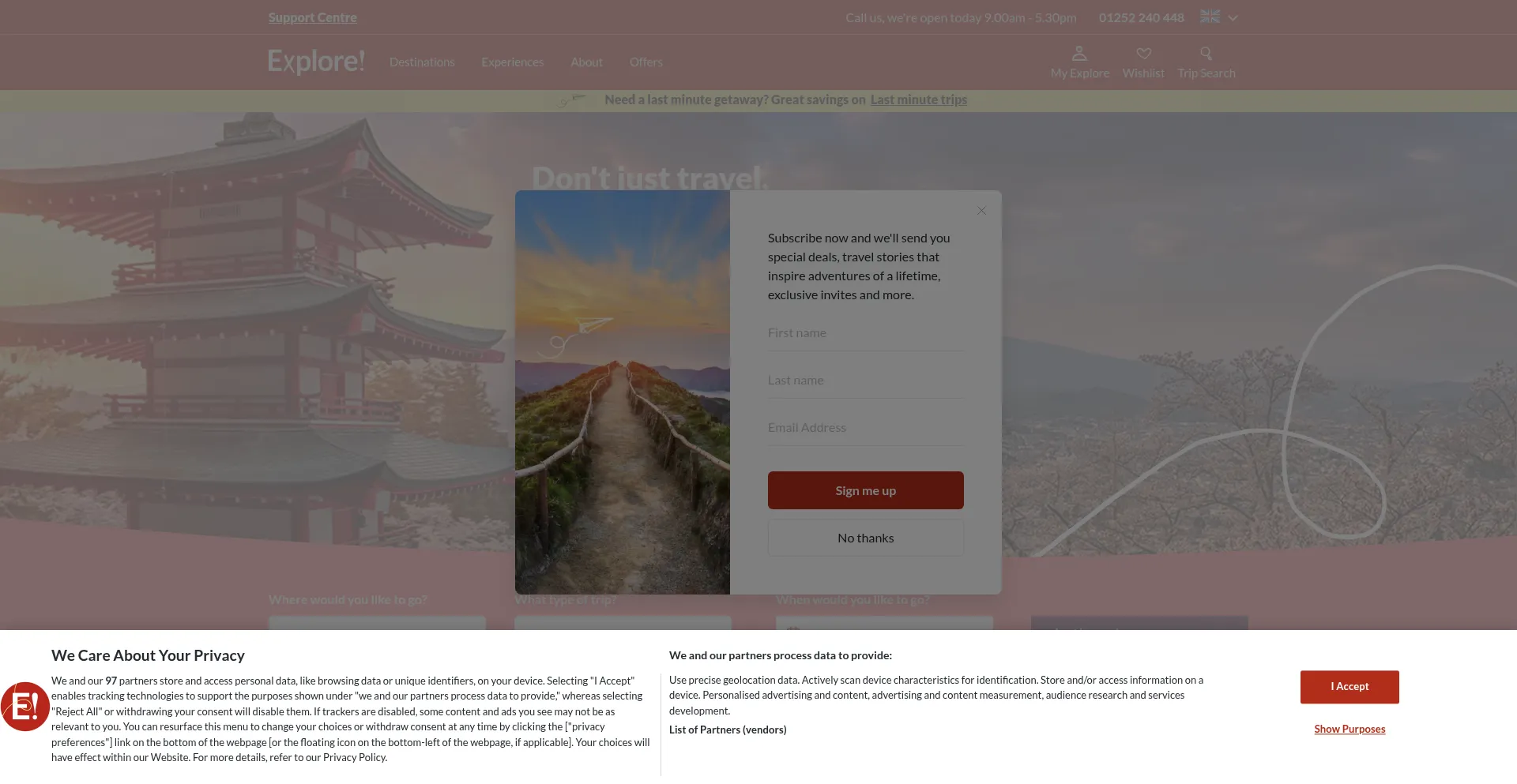 Website screenshot of Explore.co.uk