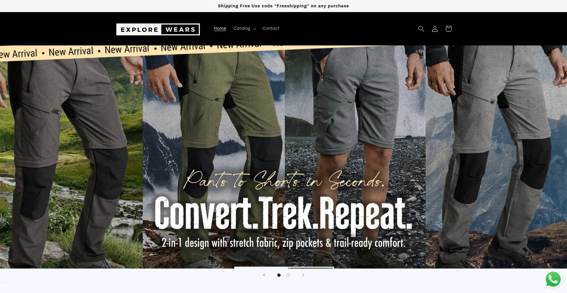 Website screenshot of Explorewears.com