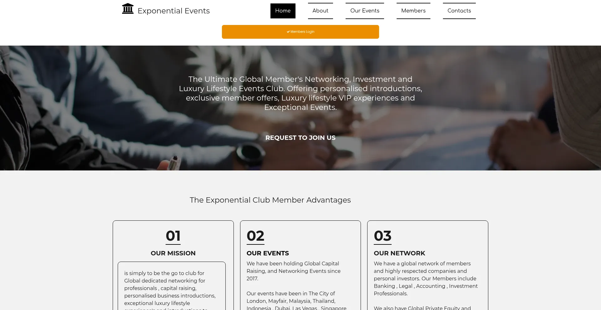 Website screenshot of Exponential.events