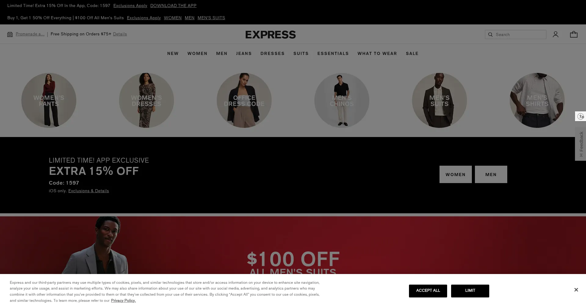 Website screenshot of Express.com