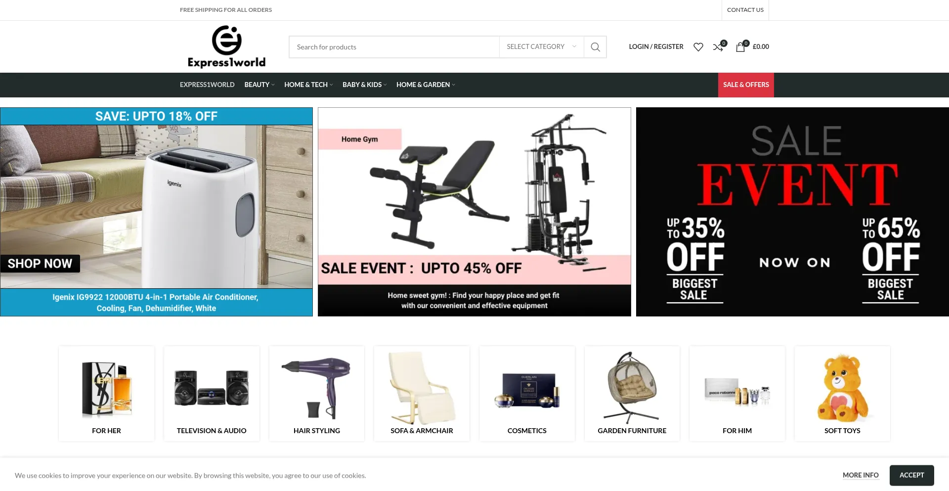 Website screenshot of Express1world.co.uk