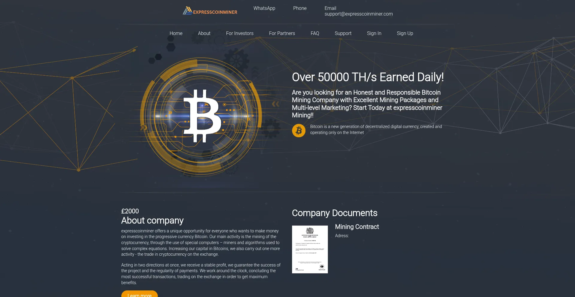 Website screenshot of Expresscoinminer.org