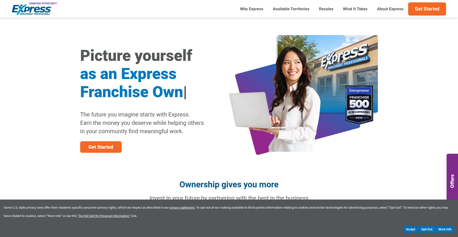 Website screenshot of Expressfranchising.com