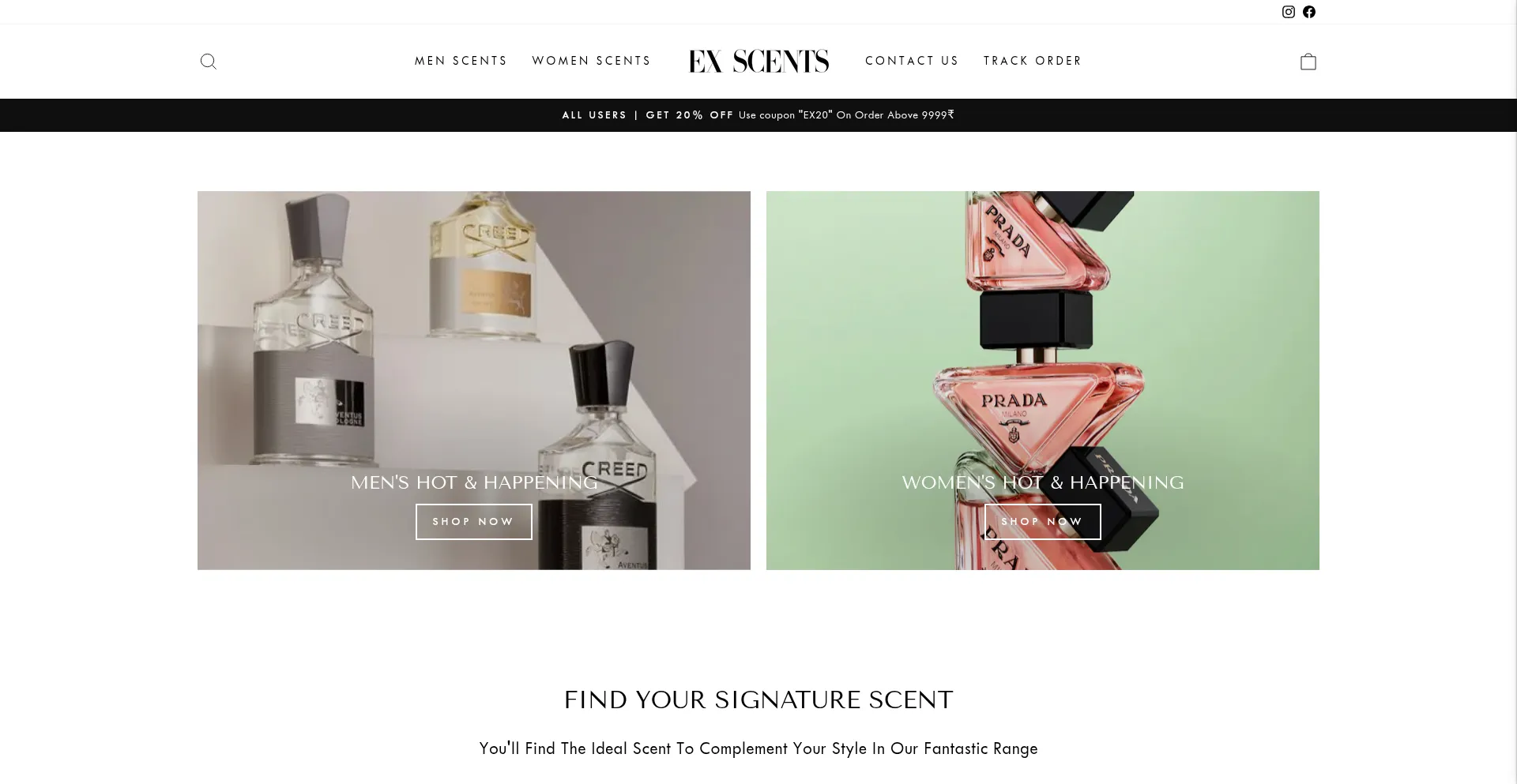 Website screenshot of Exscents.com