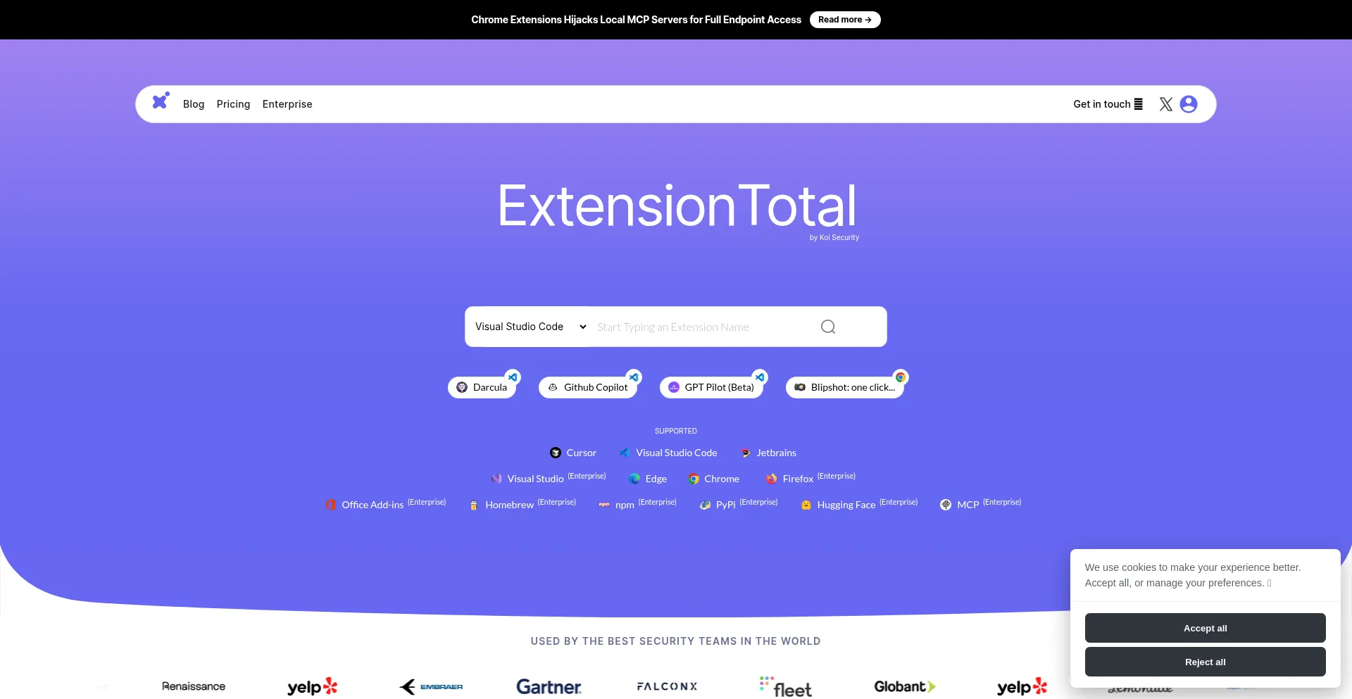 Website screenshot of Extensiontotal.com