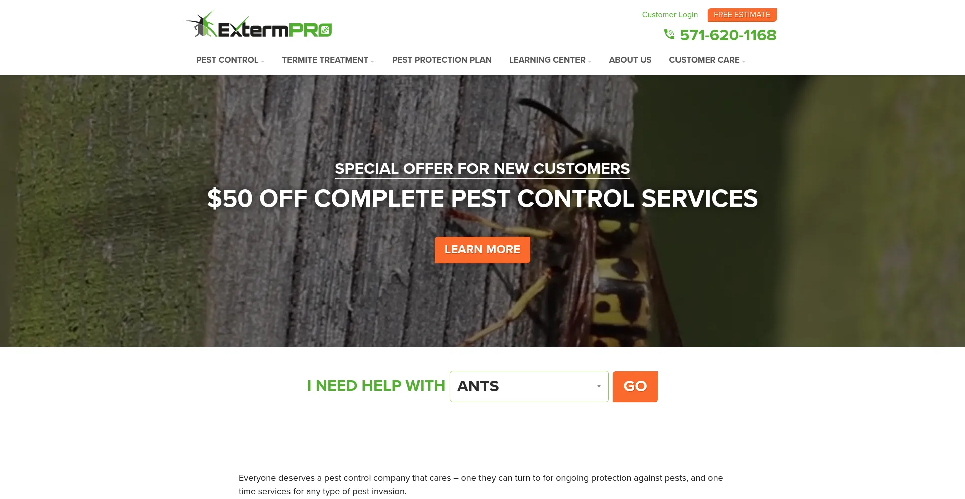 Website screenshot of Extermpro.com