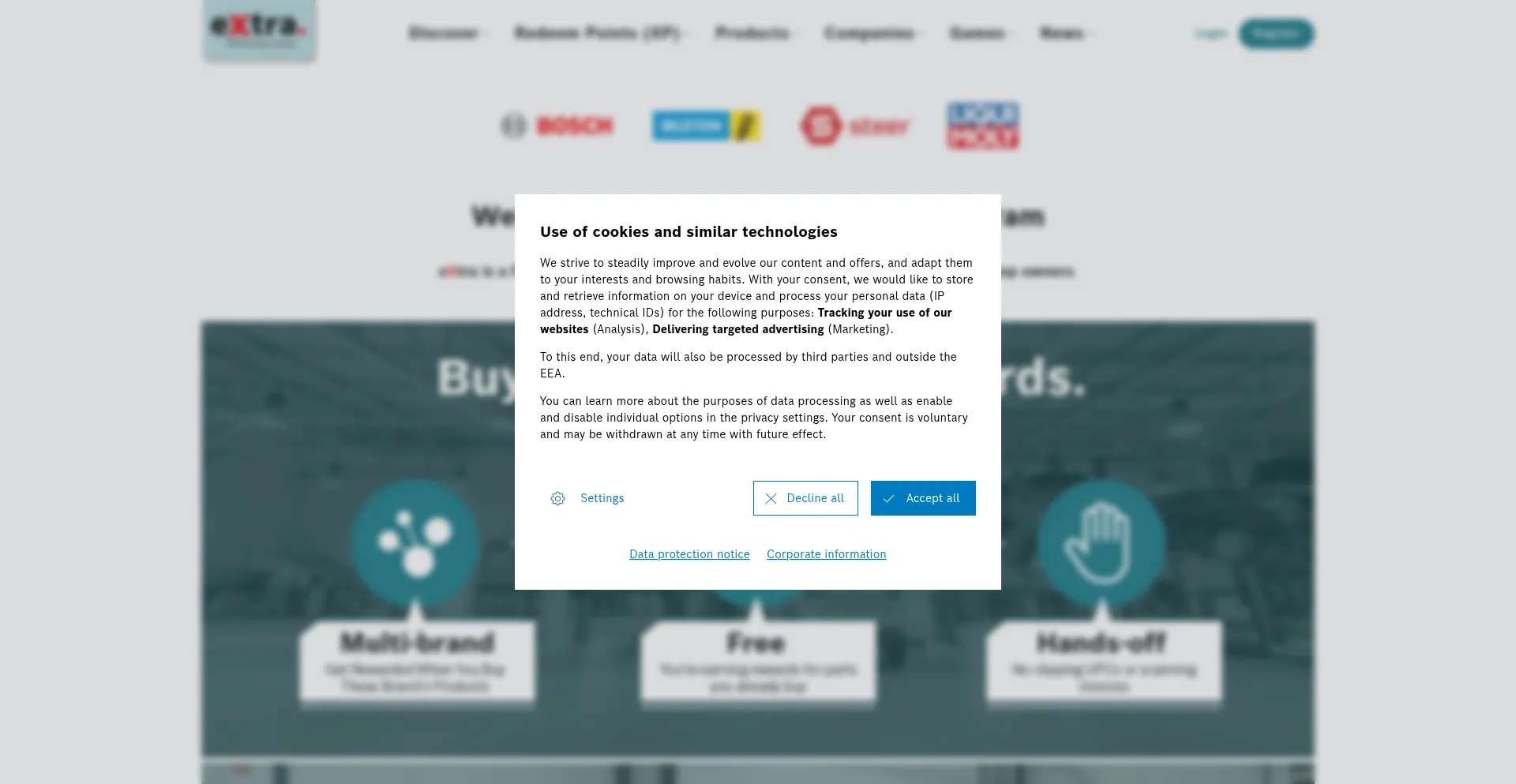 Website screenshot of Extra-awards.com
