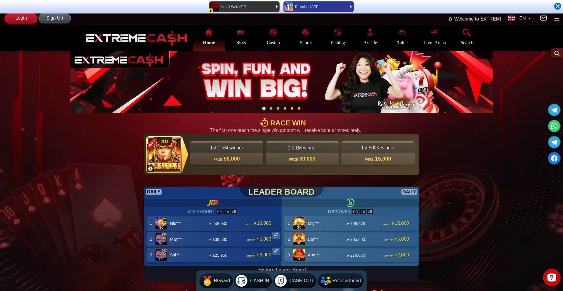Website screenshot of Extremecash.net