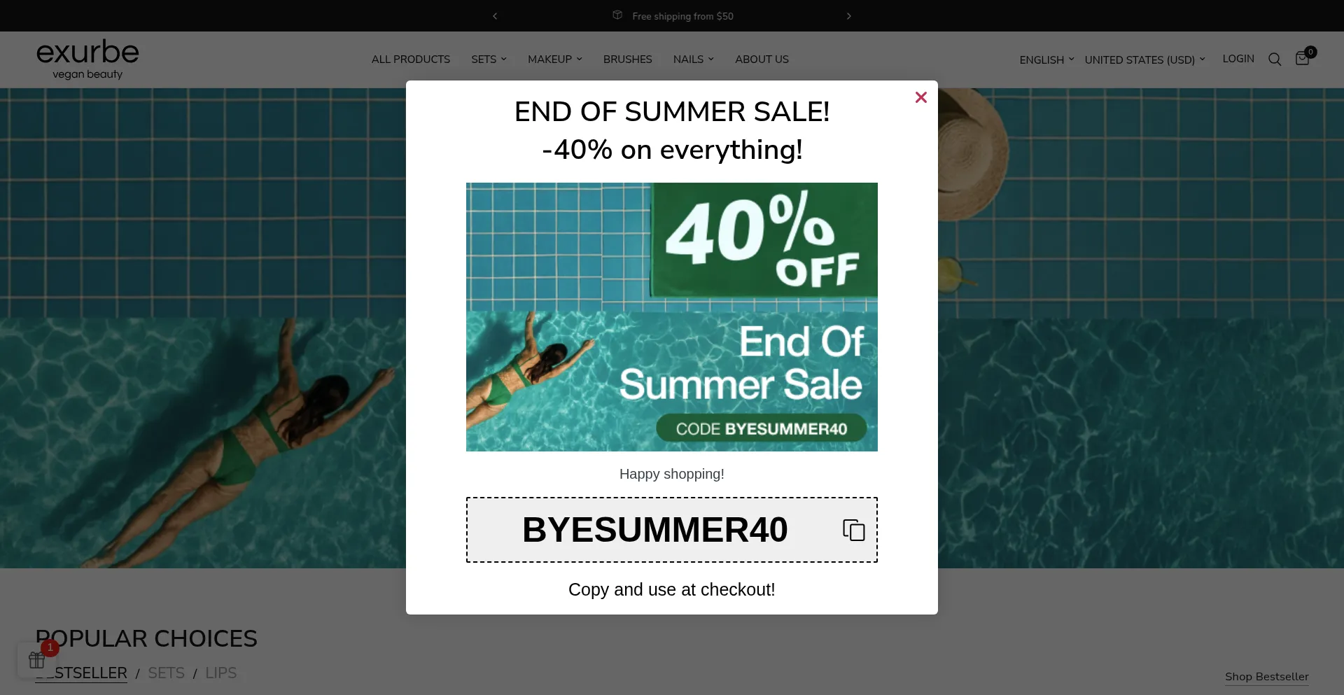 Website screenshot of Exurbecosmetics.com