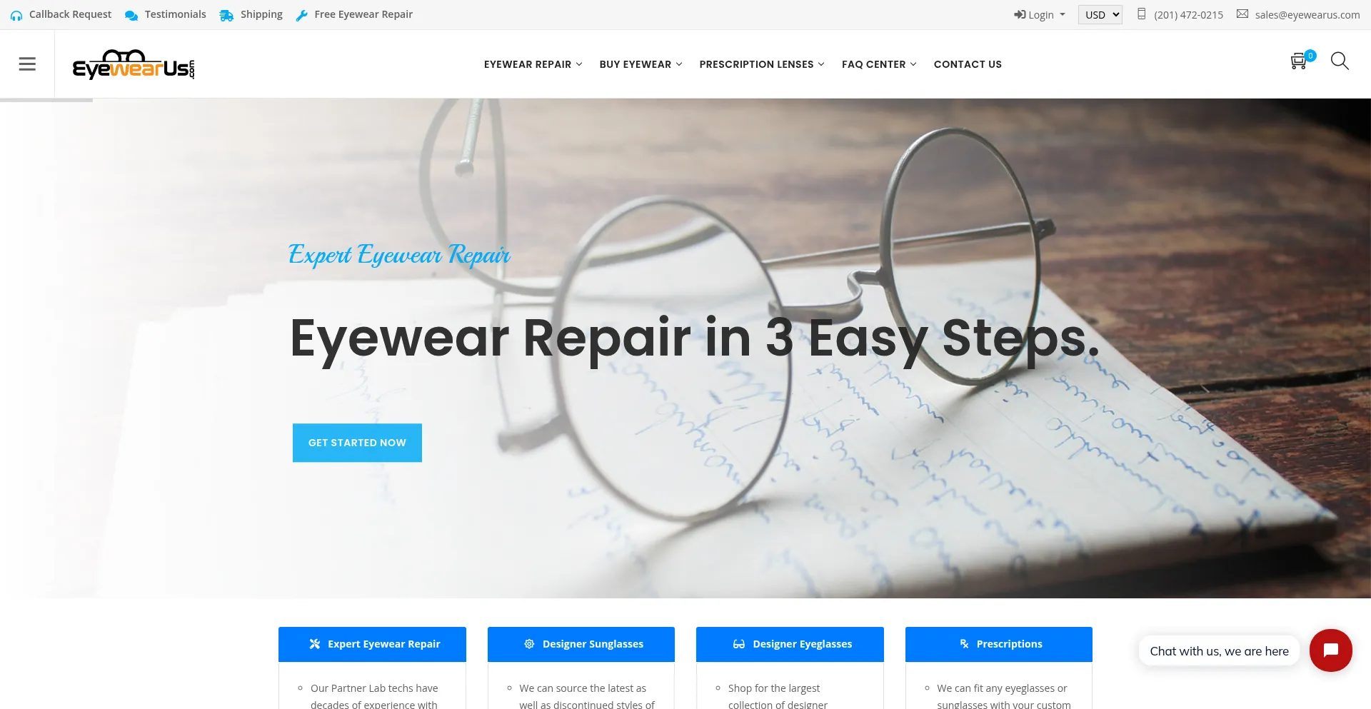 Website screenshot of Eyewearus.com