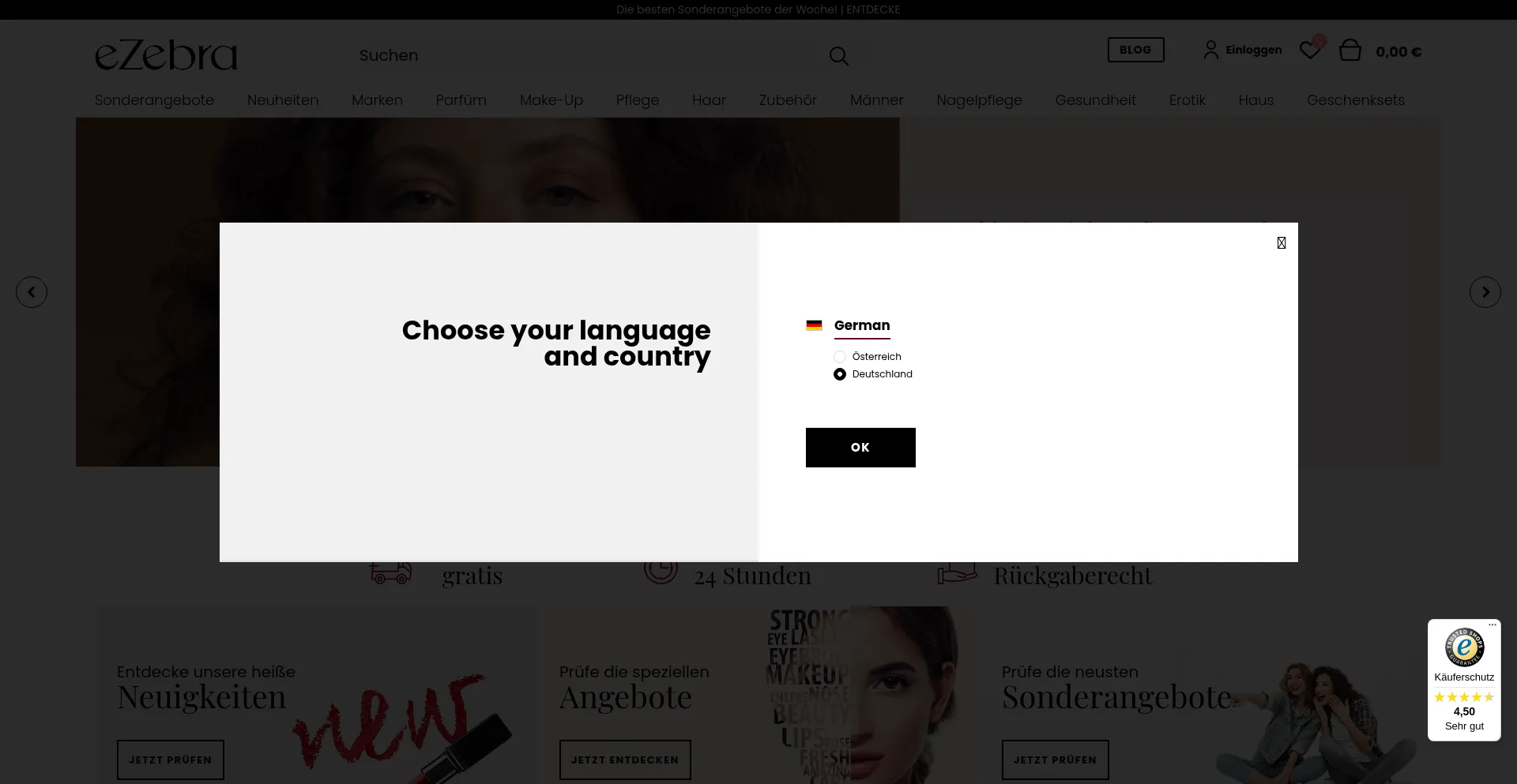 Website screenshot of Ezebra.de