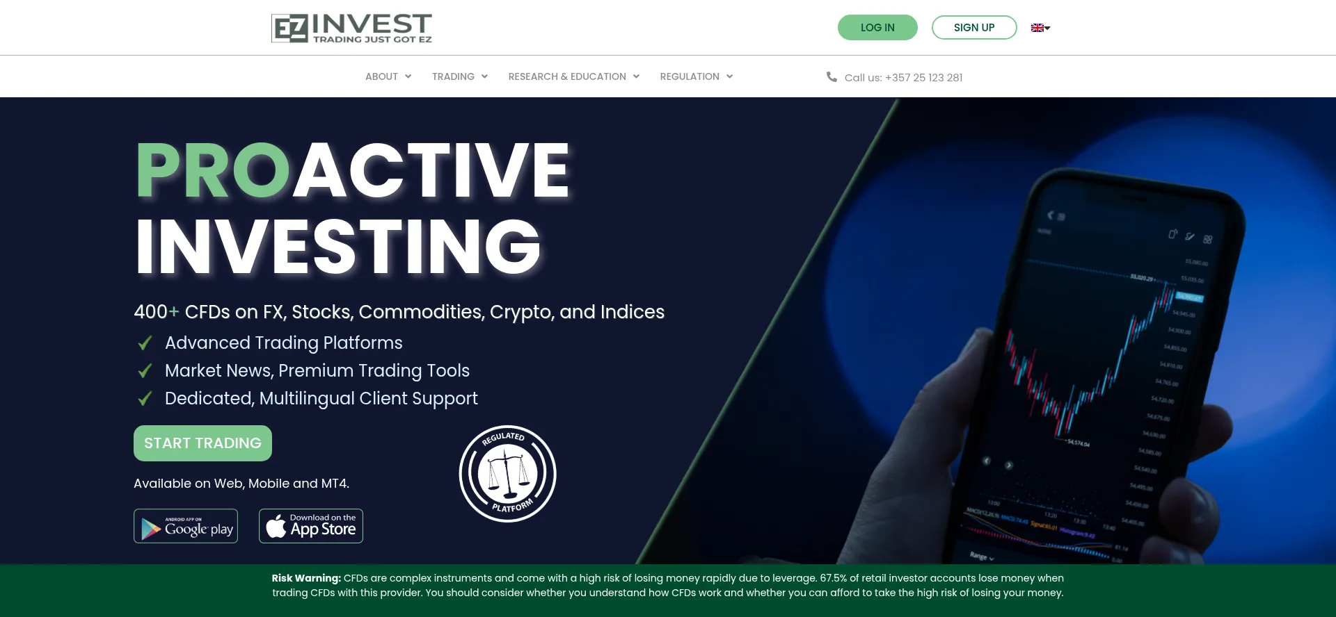 Website screenshot of Ezinvest.com