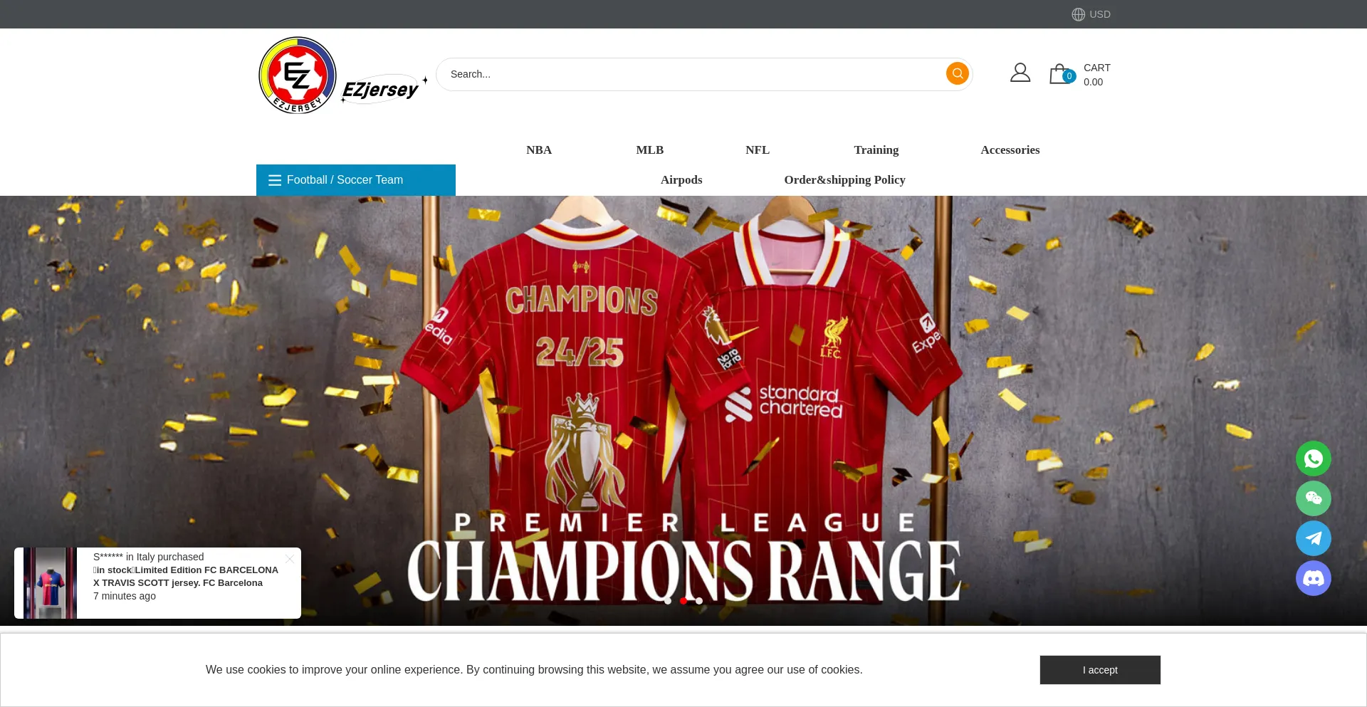 Website screenshot of Ezjersey.com