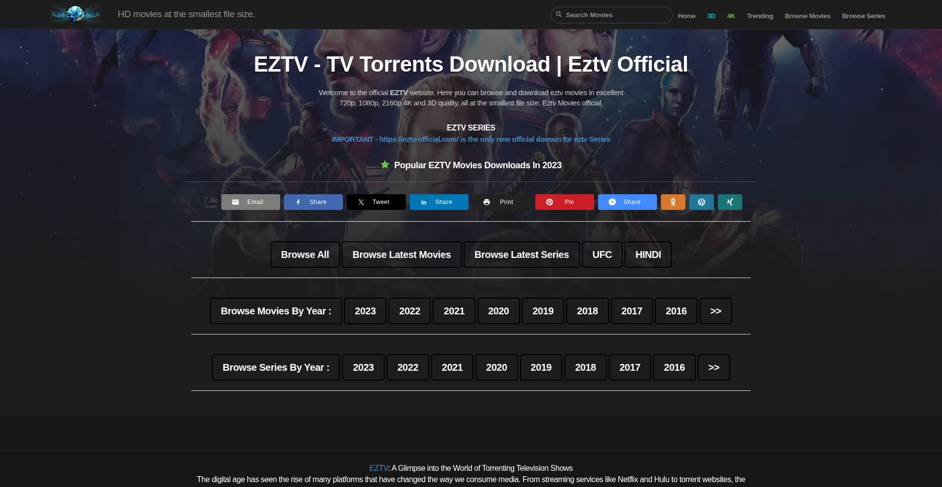 Website screenshot of Eztv-official.com
