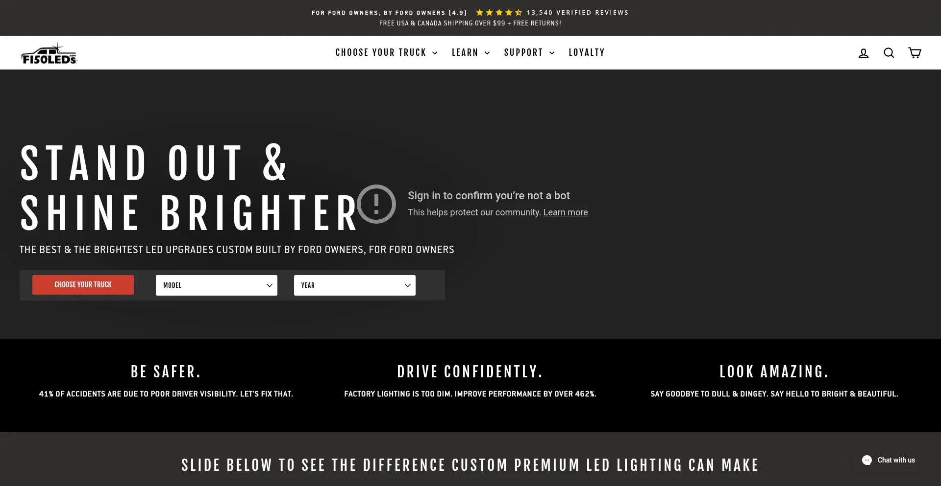 Website screenshot of F150leds.com