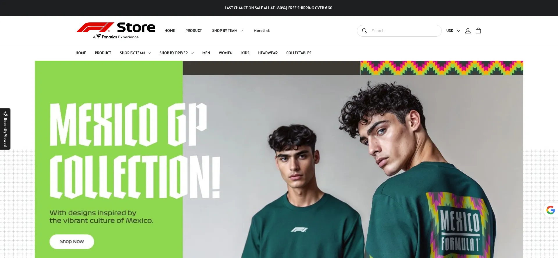 Website screenshot of F1estores.shop