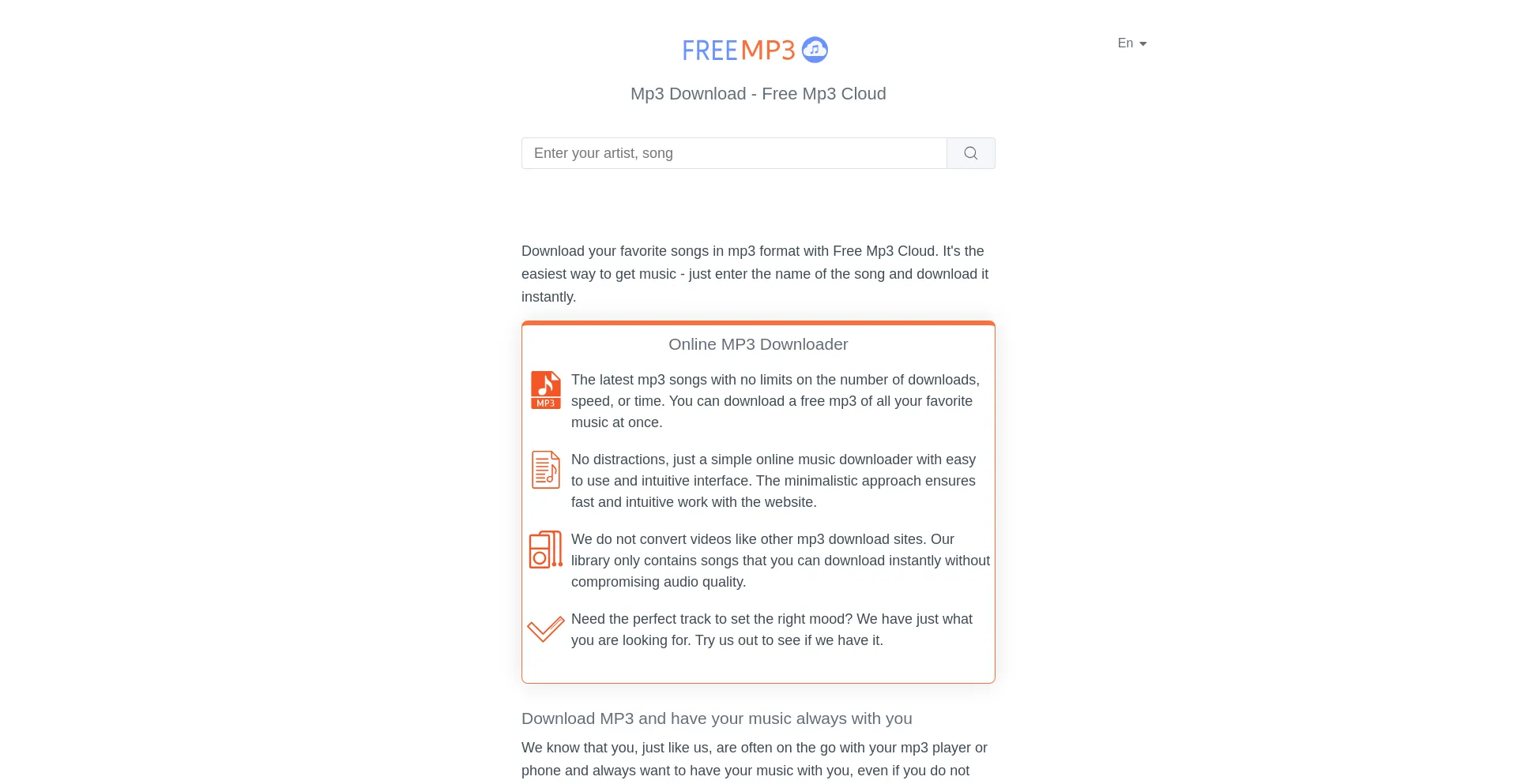 Website screenshot of F2.freemp3cloud.com