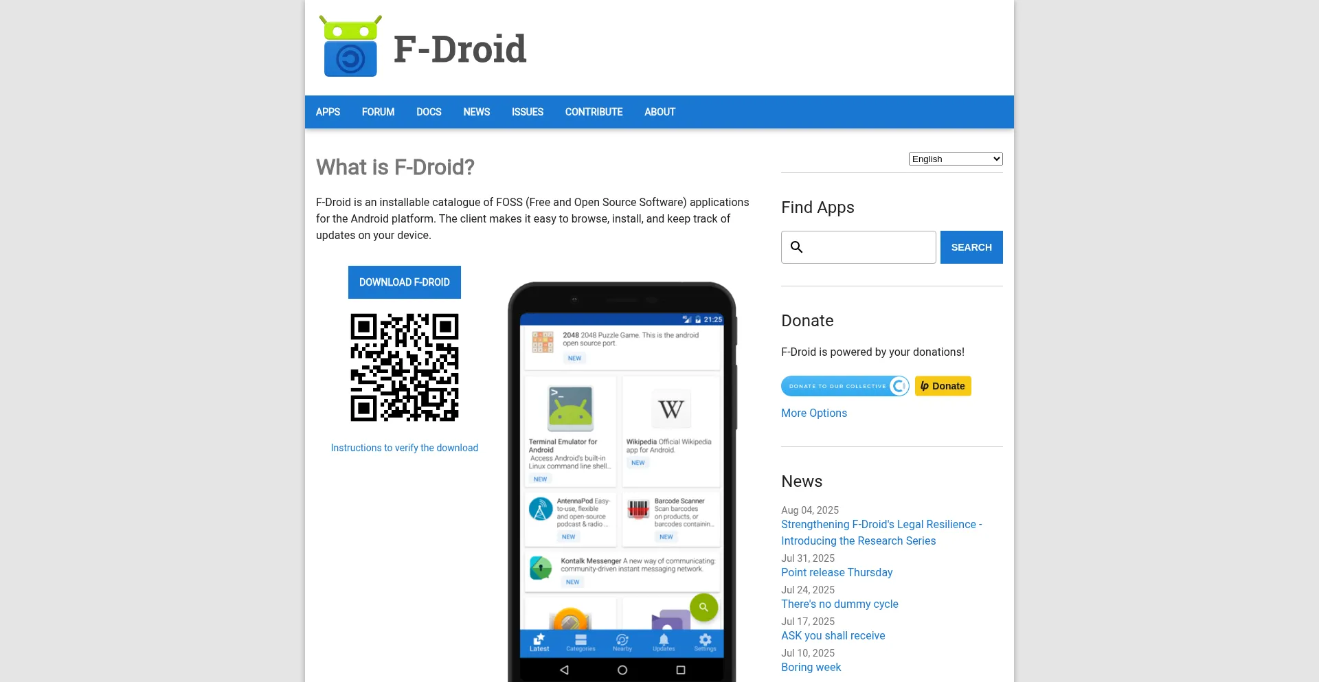 Website screenshot of F-droid.org