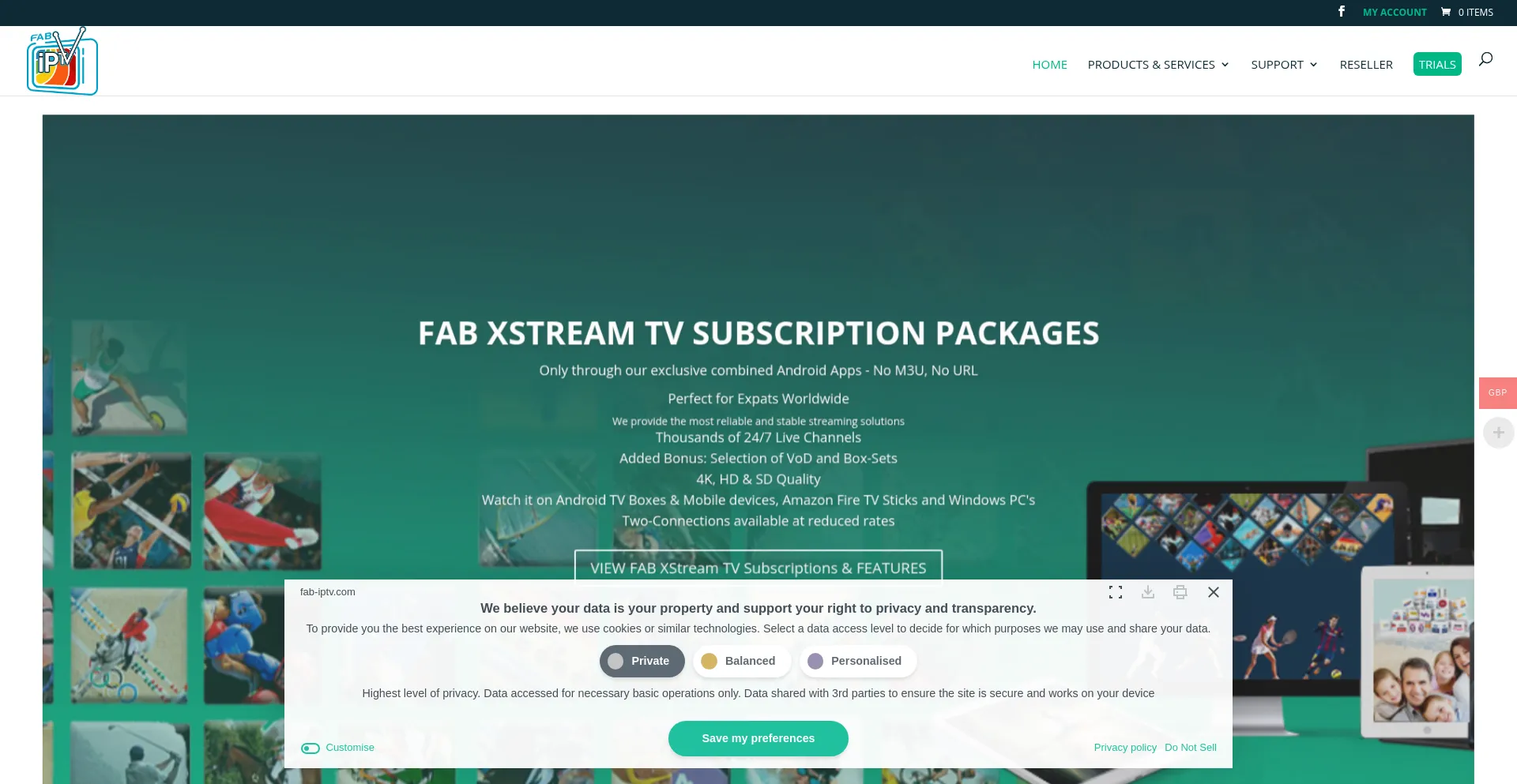 Website screenshot of Fab-iptv.com