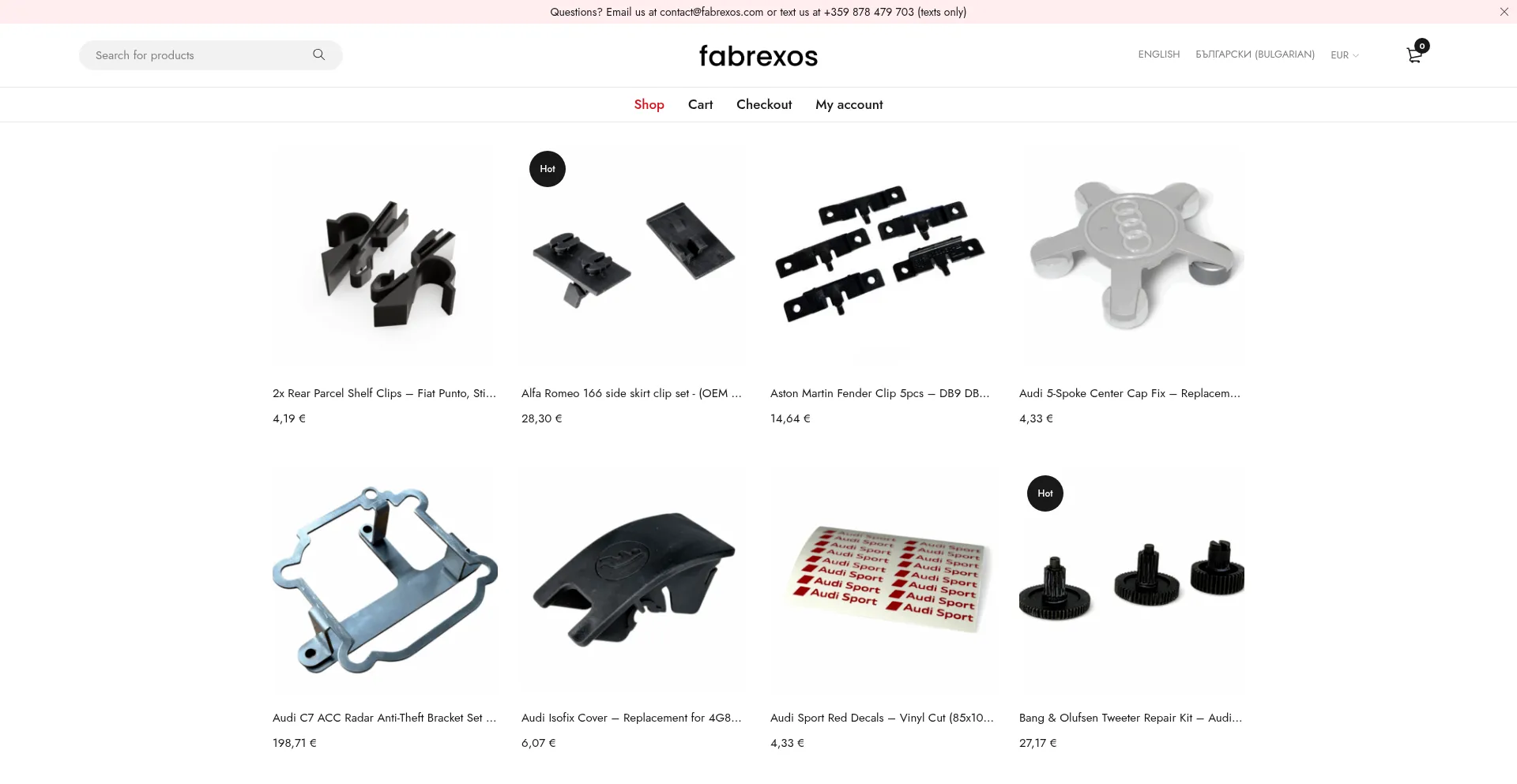 Website screenshot of Fabrexos.com