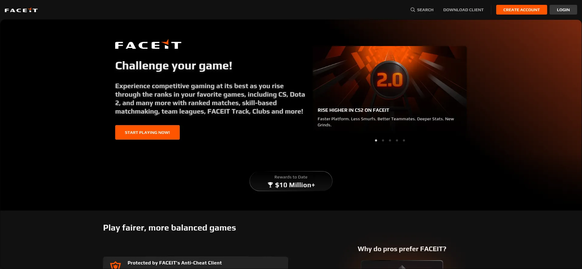 Website screenshot of Faceit.com