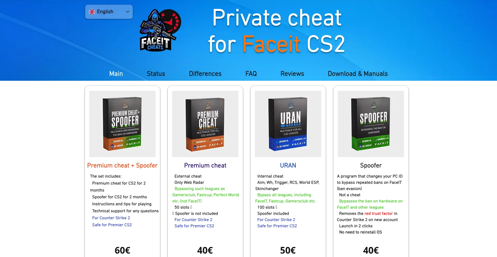 Website screenshot of Faceit-cheats.com