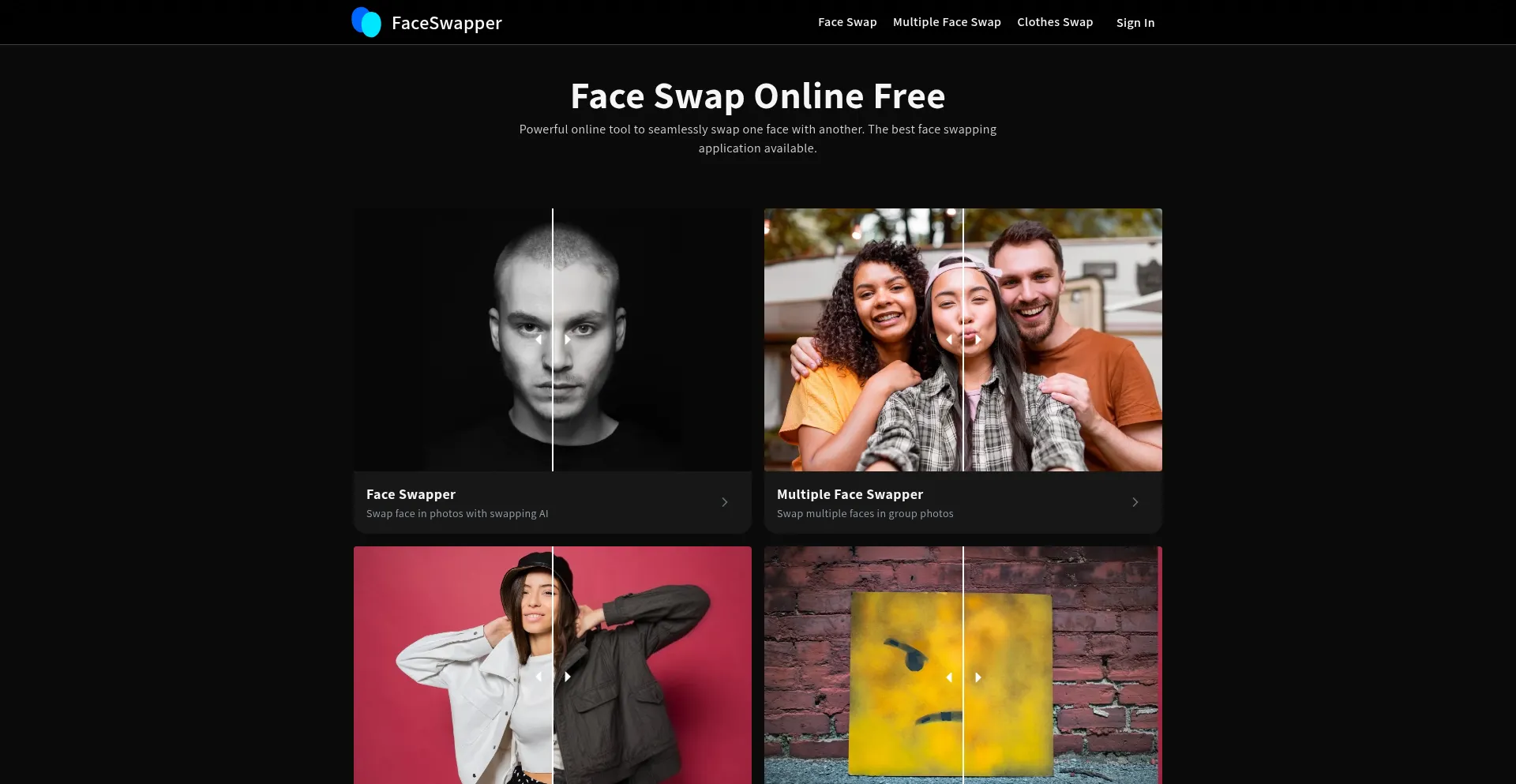 Website screenshot of Faceswapper.ai
