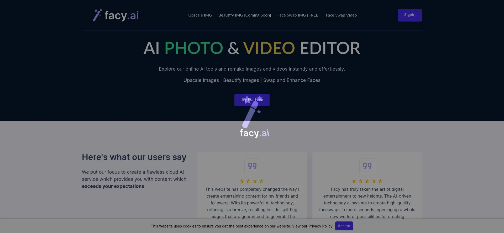 Website screenshot of Facy.ai