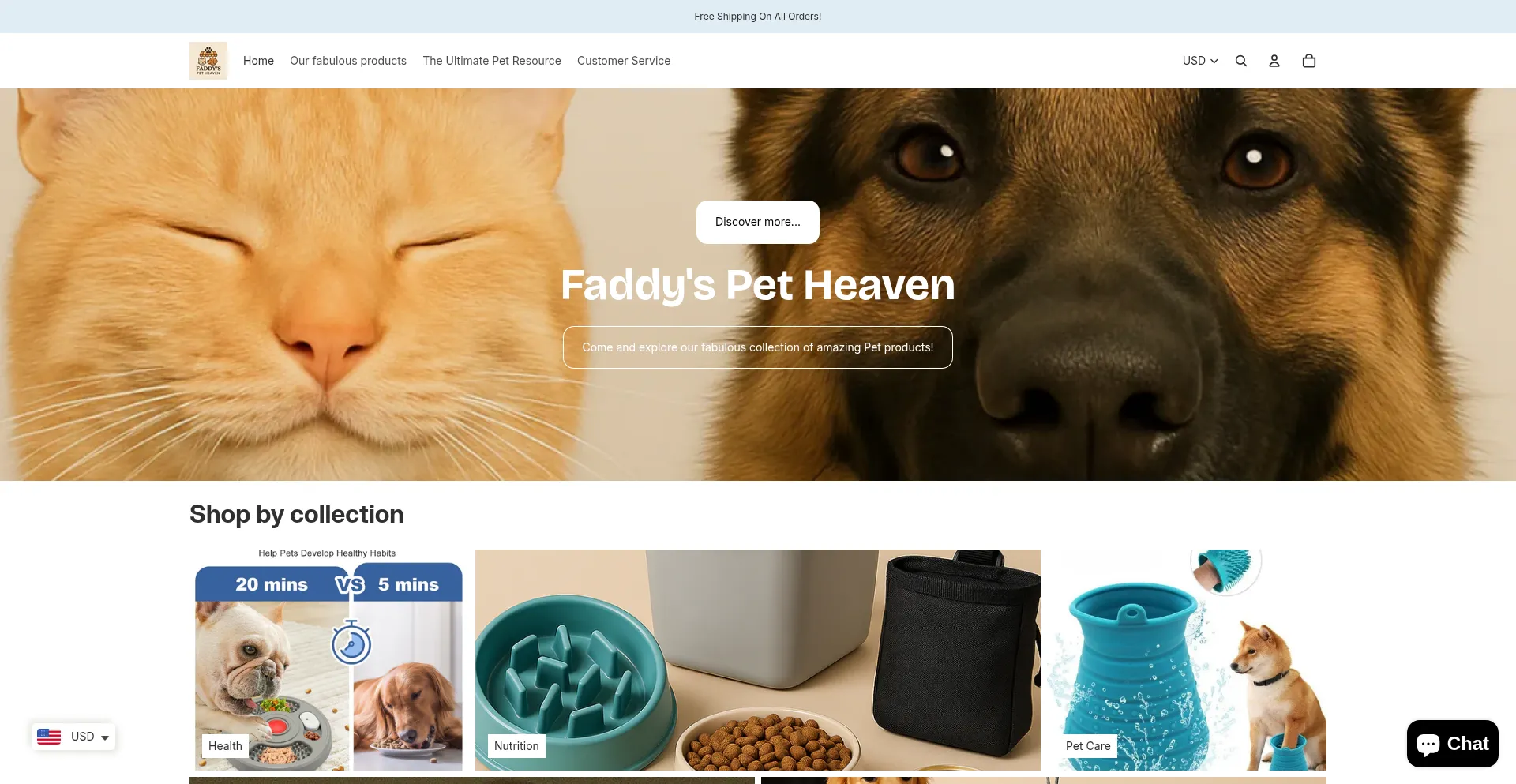 Website screenshot of Faddyspetheaven.com