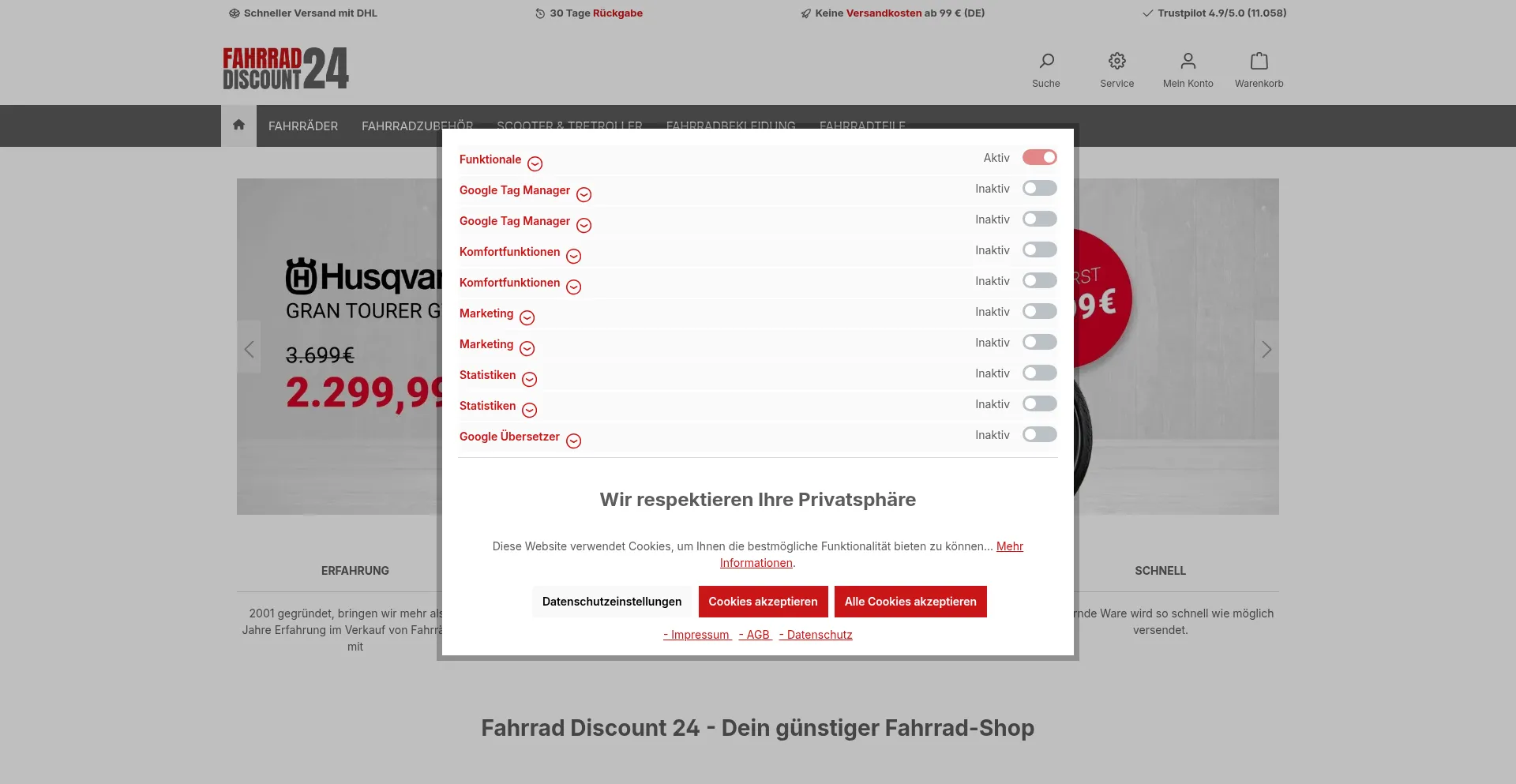 Website screenshot of Fahrrad-discount24.de