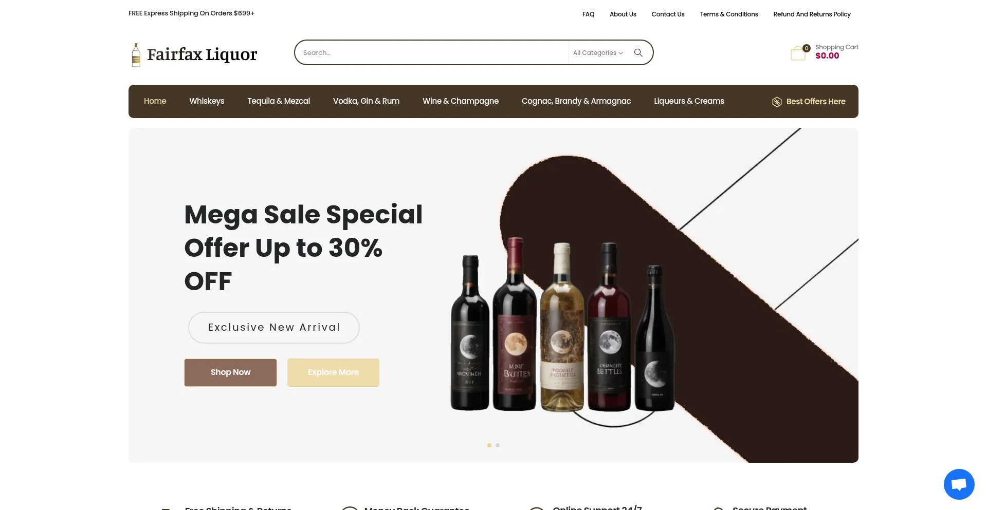 Website screenshot of Fairfaxliquor.com