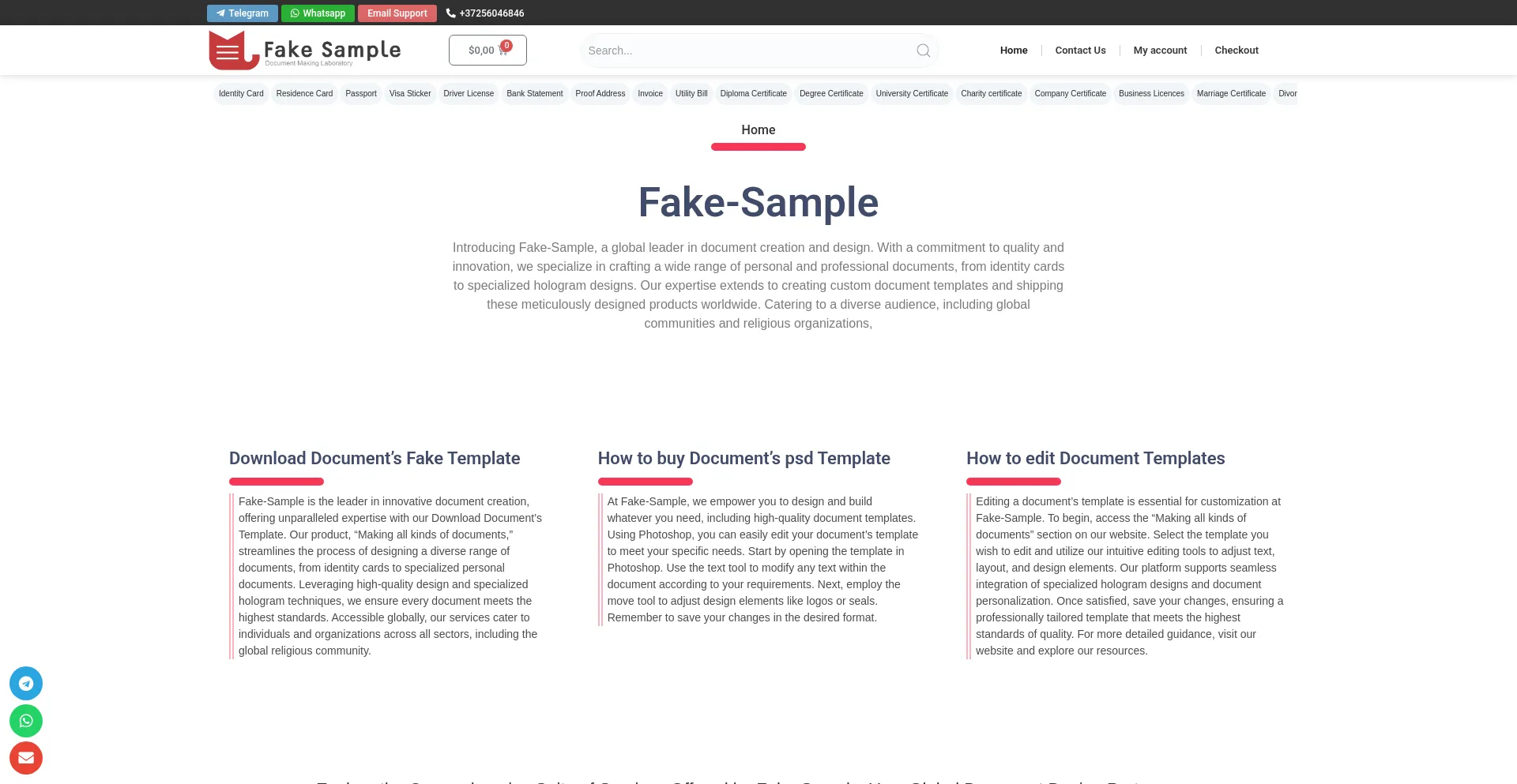 Website screenshot of Fake-sample.com