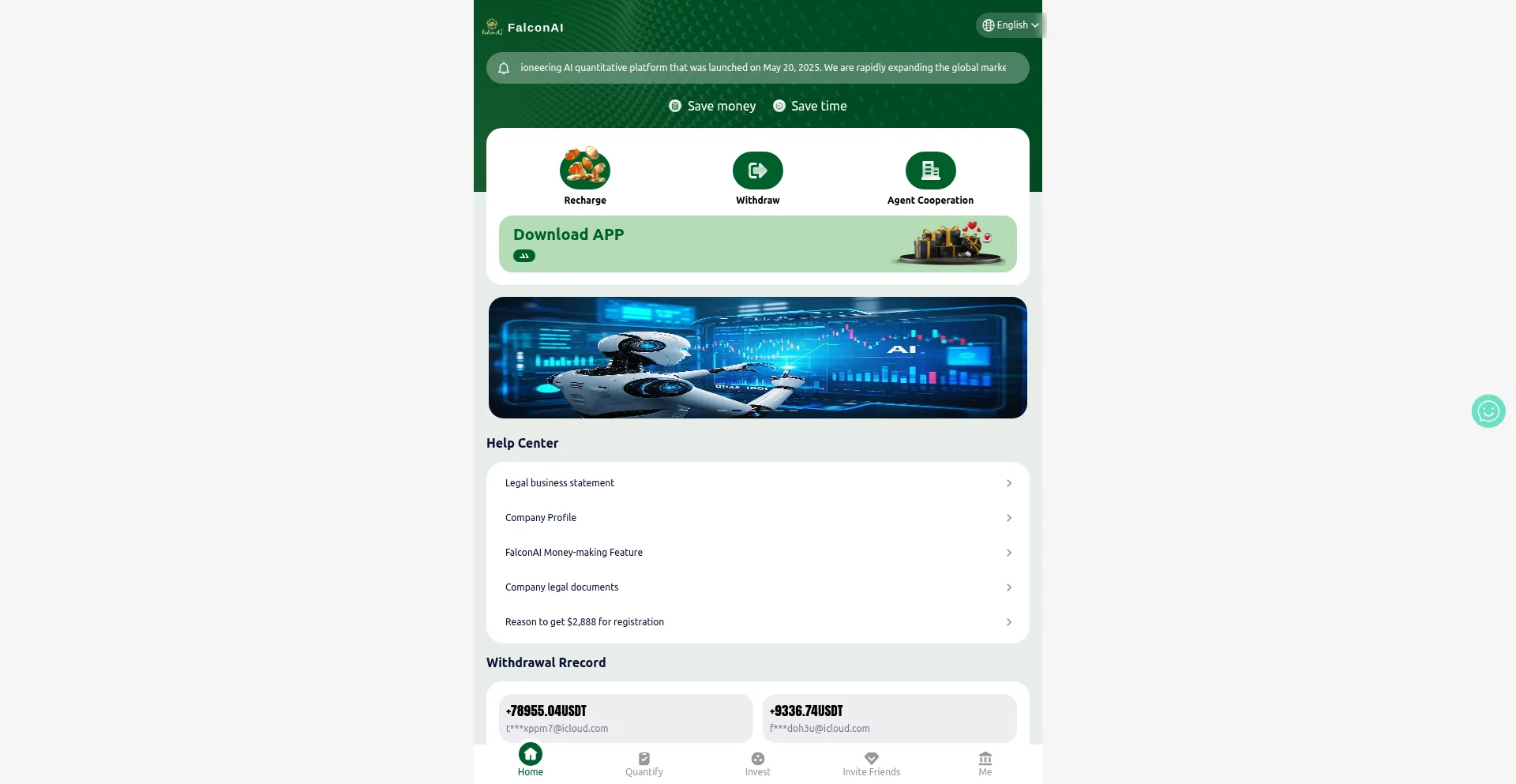 Website screenshot of Falconai.vip