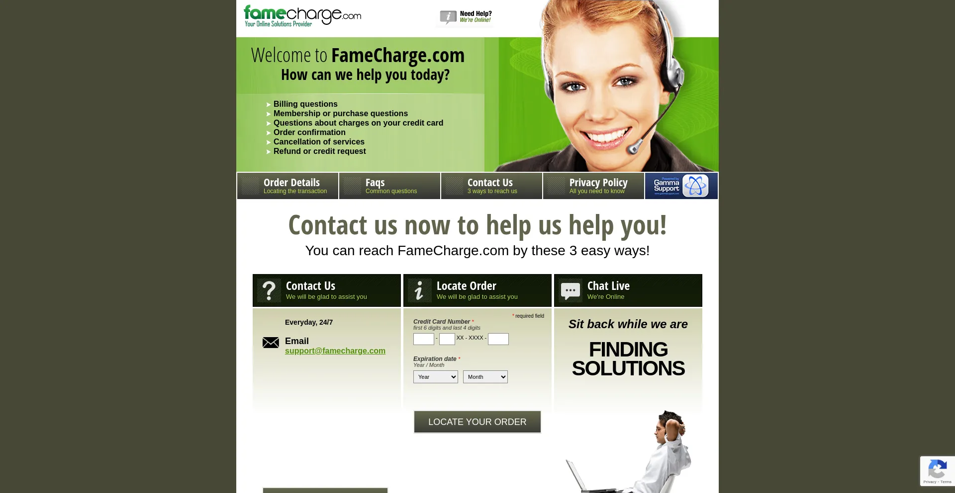 Website screenshot of Famecharge.com