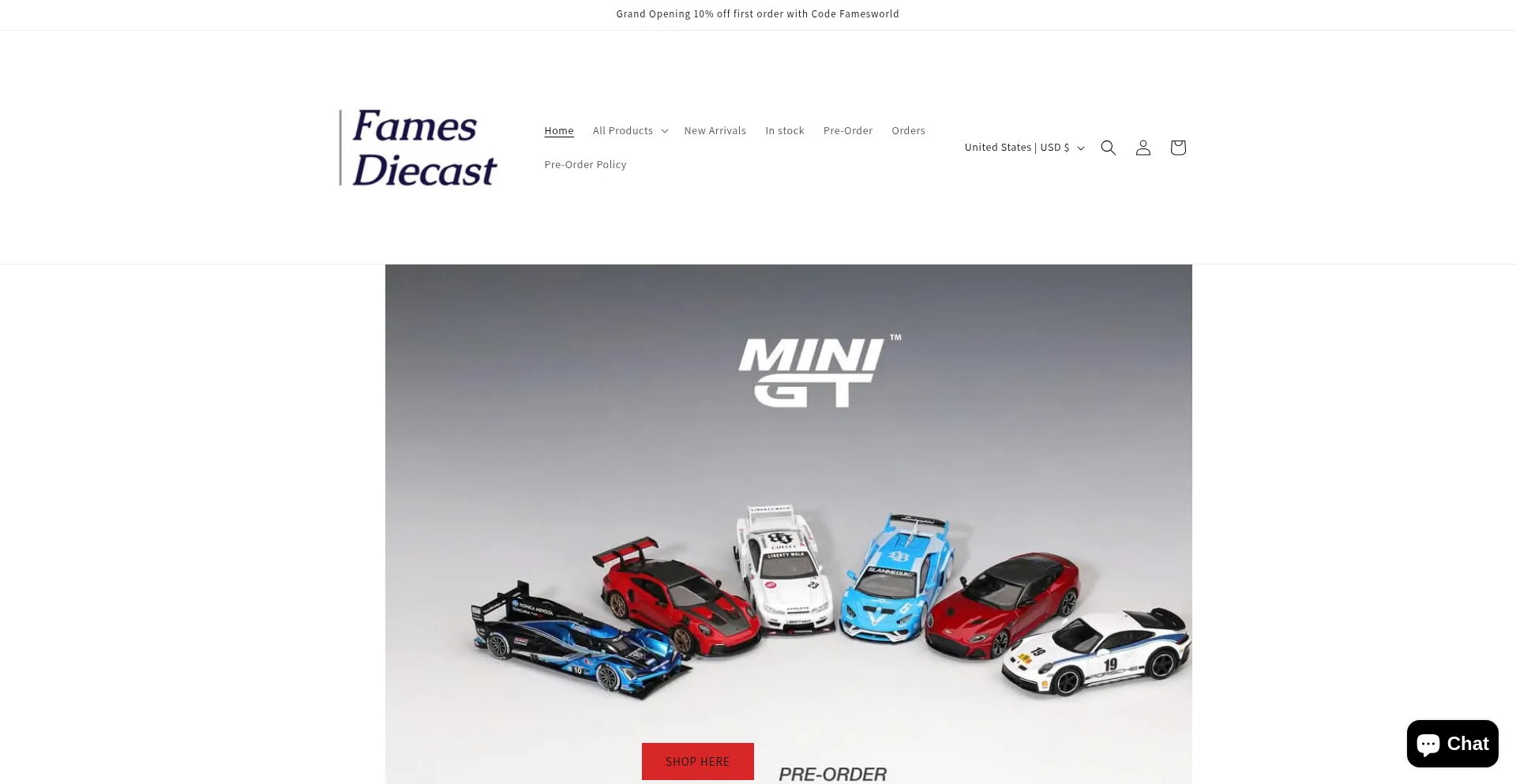 Website screenshot of Famesdiecast.com