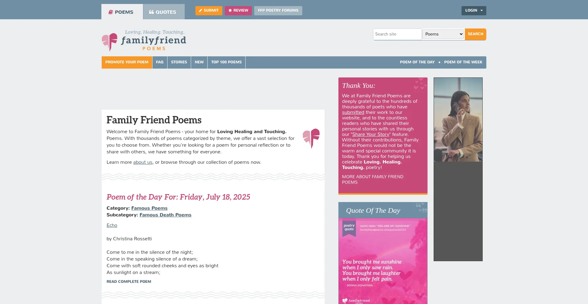 Website screenshot of Familyfriendpoems.com
