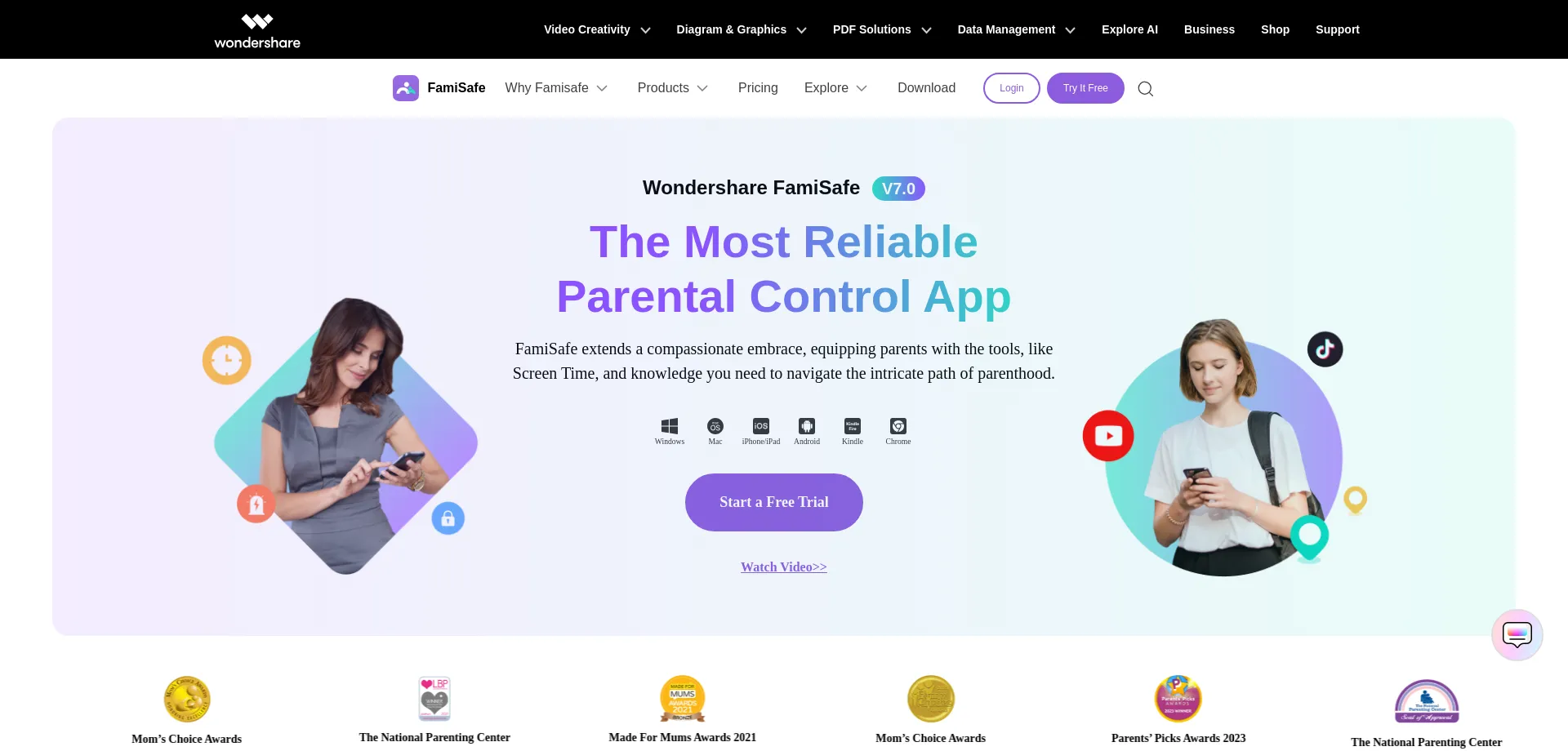 Website screenshot of Famisafe.wondershare.com