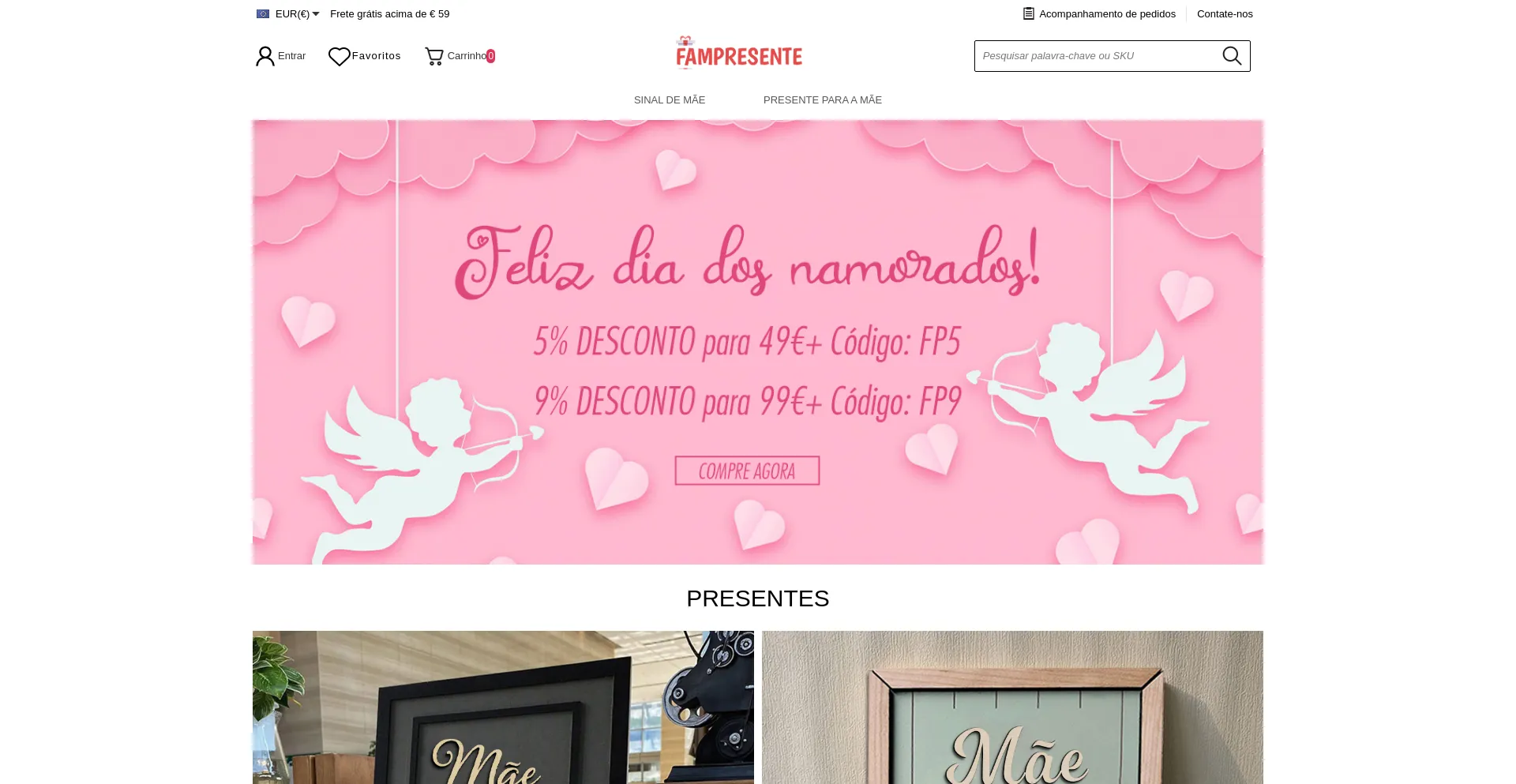 Website screenshot of Fampresente.pt