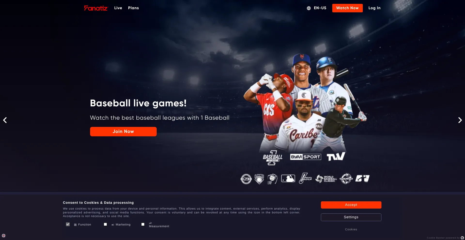 Website screenshot of Fanatiz.com